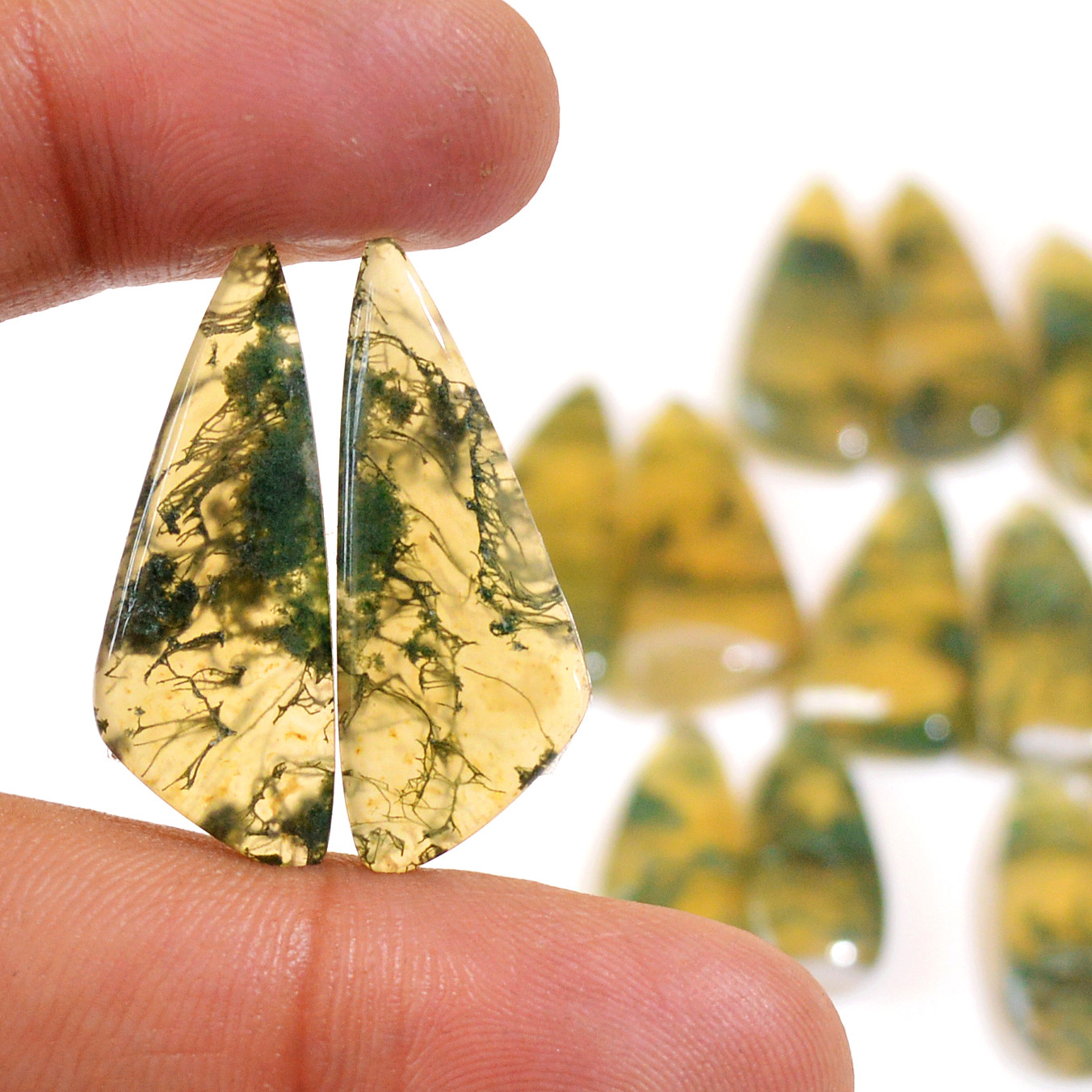 8 Pairs 153 Cts Natural Green Moss Agate Cabochon Gemstone Dangle Earrings Pairs Lot 28x10 20x7mm 18826