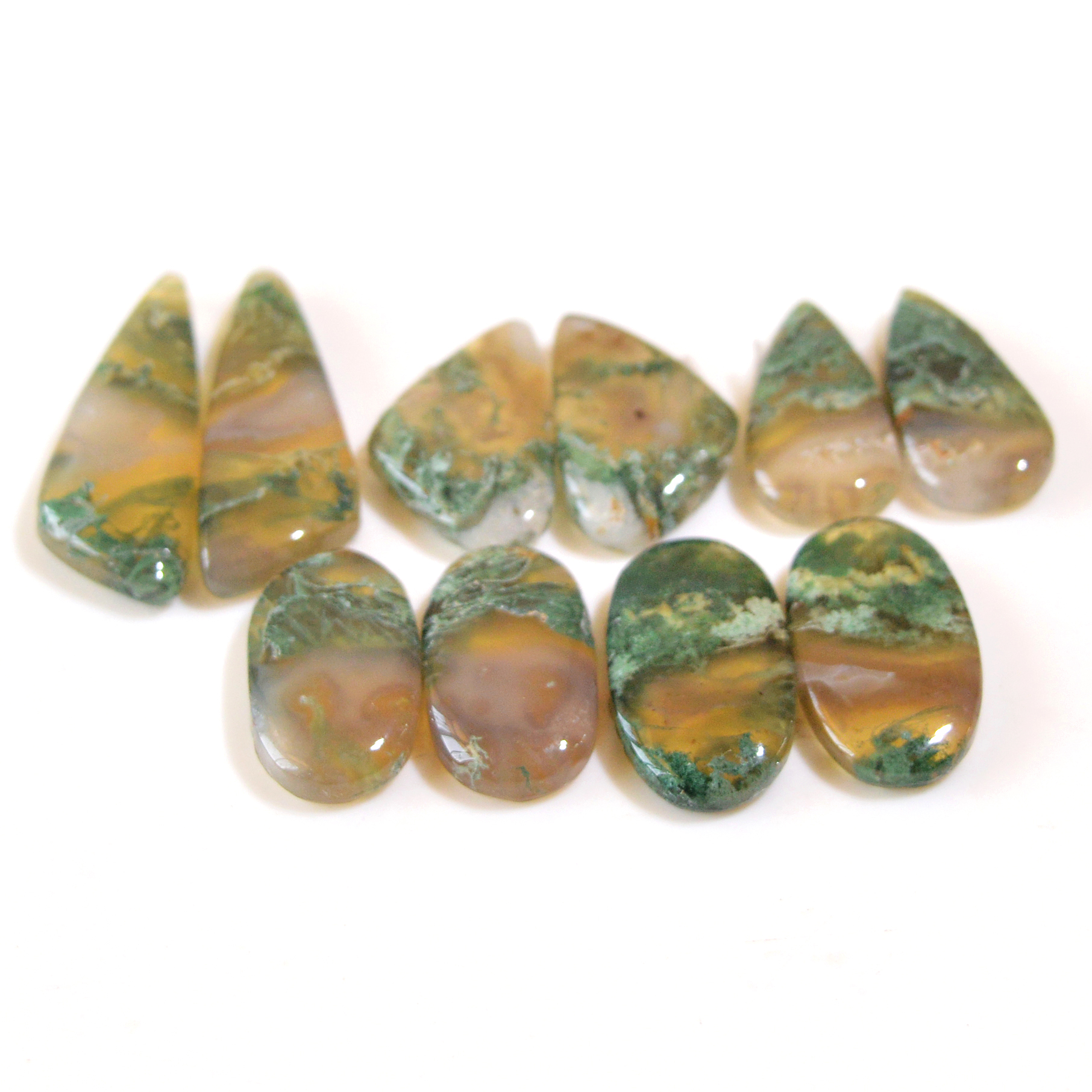 5 Pairs 88 Cts Natural Green Moss Agate Cabochon Gemstone Dangle Earrings Pairs Lot 27x9 18x8mm 18827