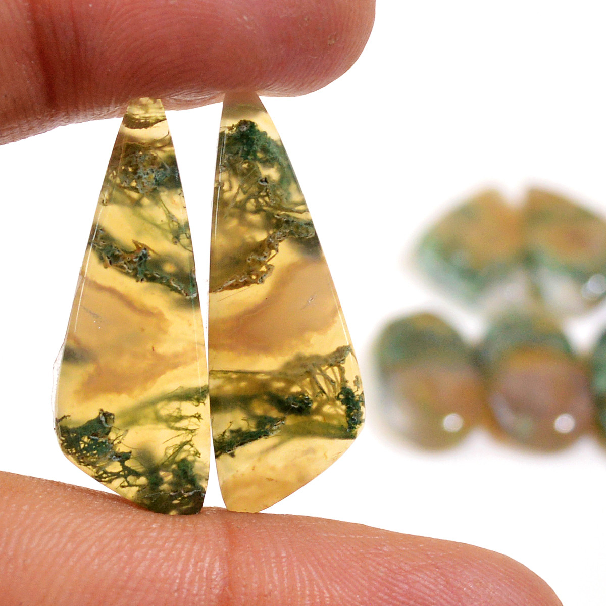 5 Pairs 88 Cts Natural Green Moss Agate Cabochon Gemstone Dangle Earrings Pairs Lot 27x9 18x8mm 18827