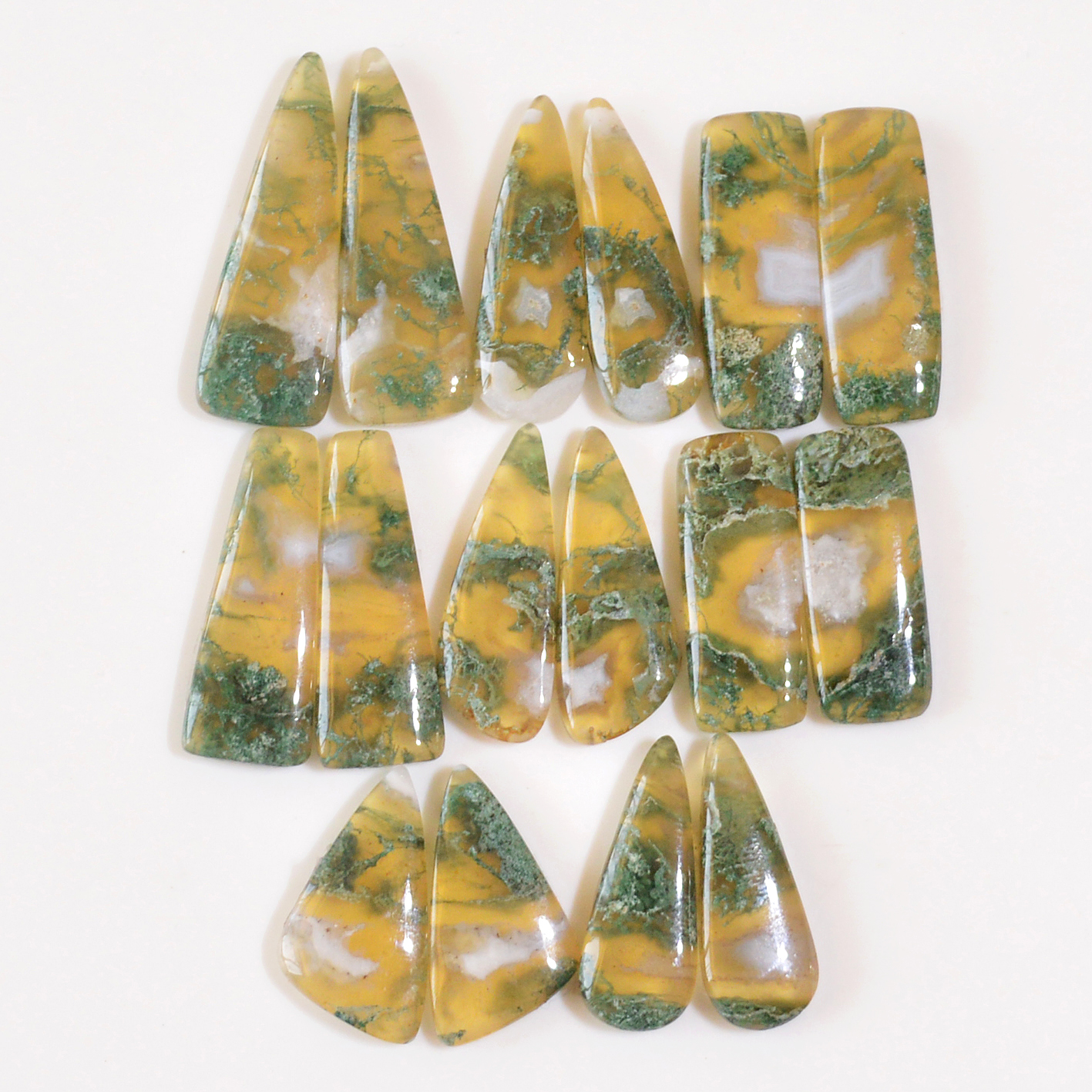 8 Pairs 165 Cts Natural Green Moss Agate Cabochon Gemstone Dangle Earrings Pairs Lot 30x9 21x10mm 18828