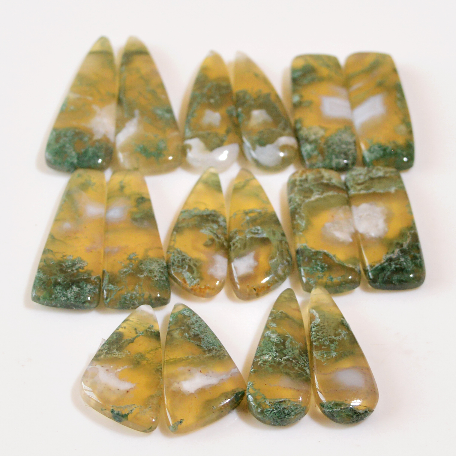 8 Pairs 165 Cts Natural Green Moss Agate Cabochon Gemstone Dangle Earrings Pairs Lot 30x9 21x10mm 18828