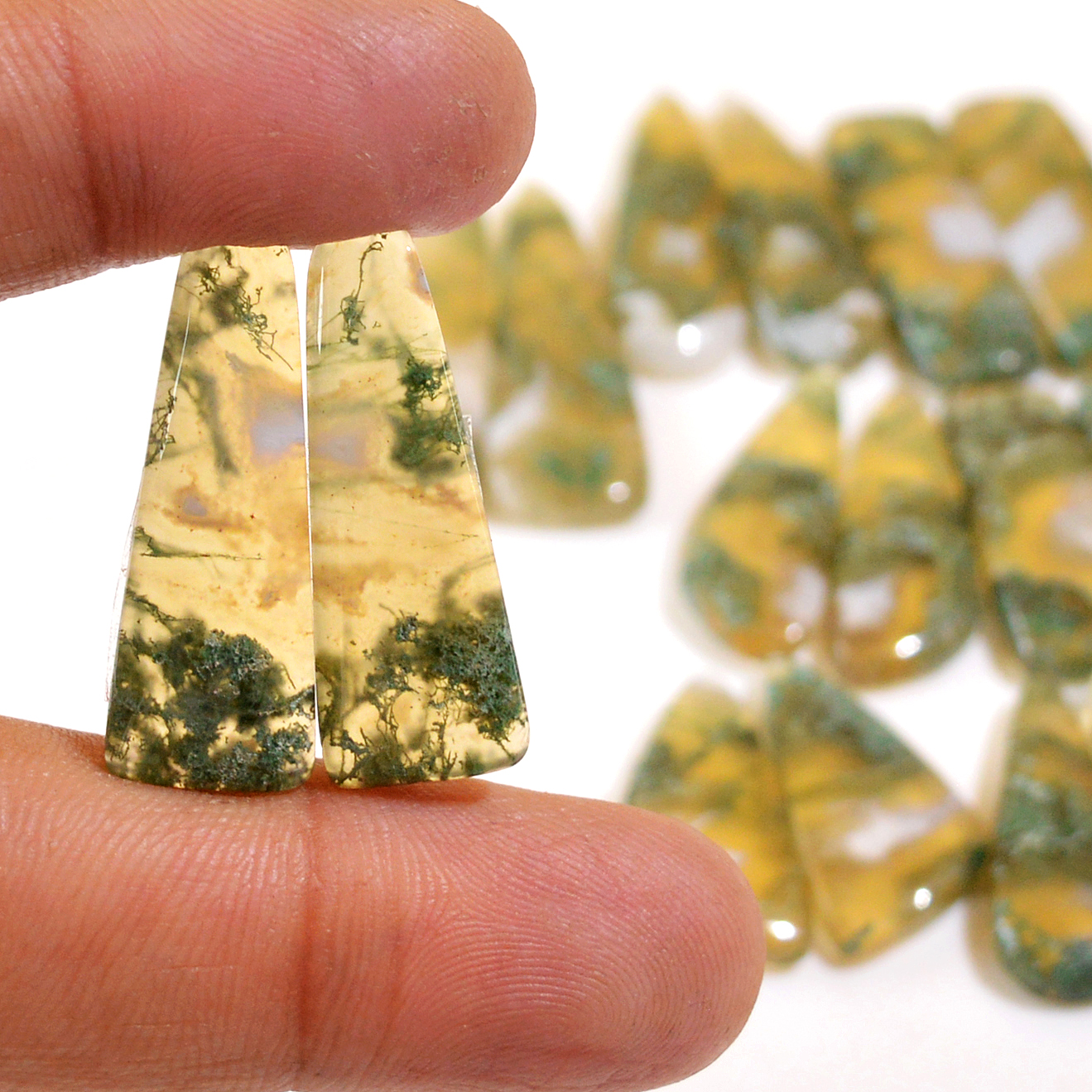 8 Pairs 165 Cts Natural Green Moss Agate Cabochon Gemstone Dangle Earrings Pairs Lot 30x9 21x10mm 18828