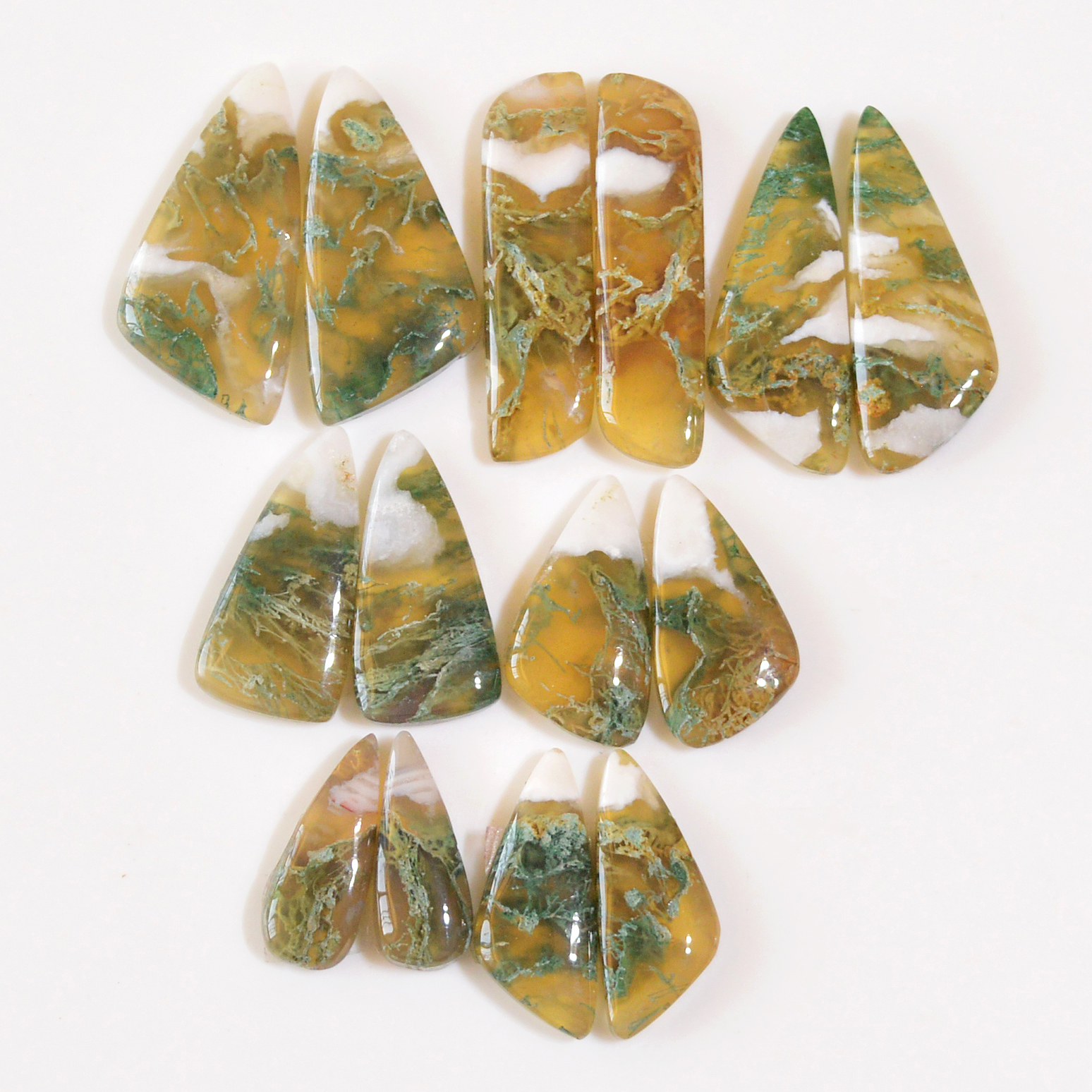 7 Pairs 149 Cts Natural Green Moss Agate Cabochon Gemstone Dangle Earrings Pairs Lot 31x7 18x6mm 18829