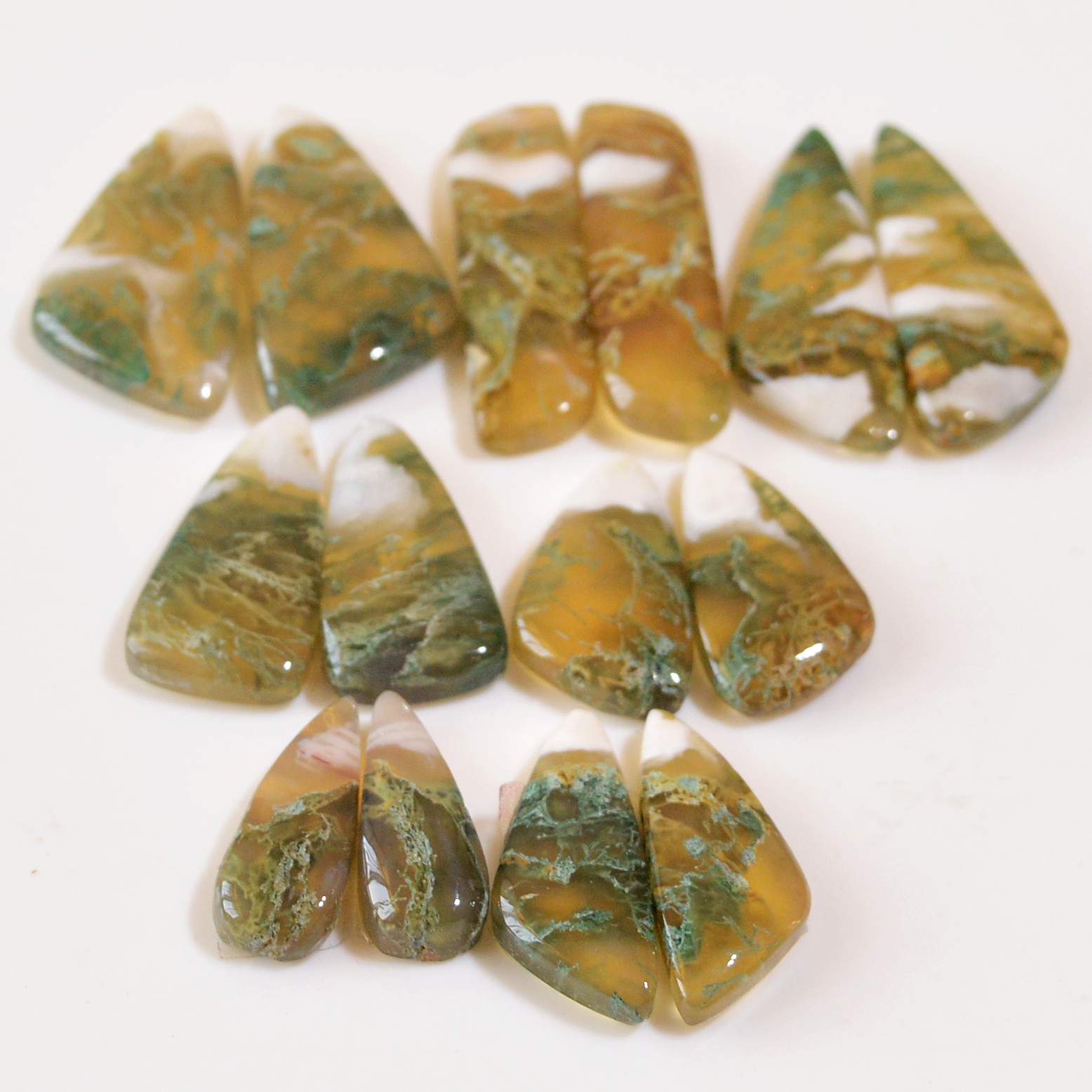 7 Pairs 149 Cts Natural Green Moss Agate Cabochon Gemstone Dangle Earrings Pairs Lot 31x7 18x6mm 18829