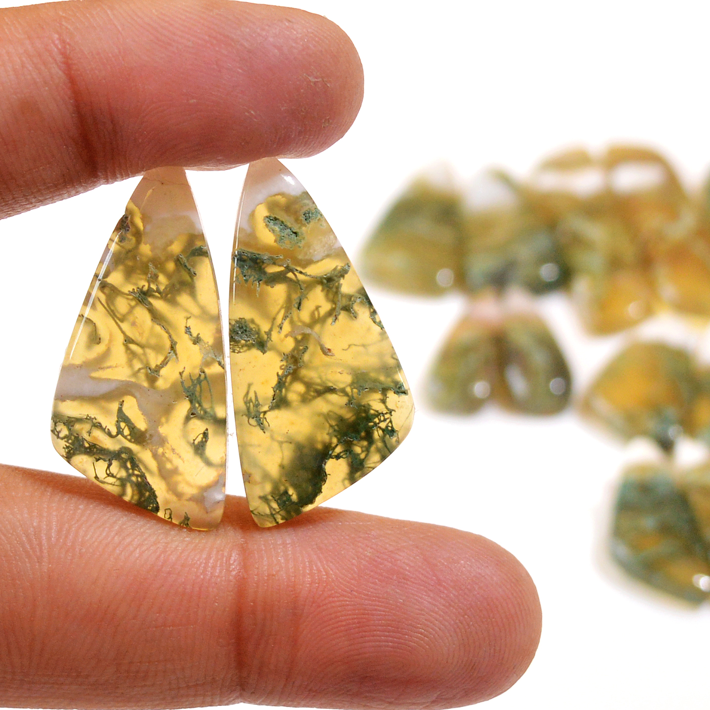 7 Pairs 149 Cts Natural Green Moss Agate Cabochon Gemstone Dangle Earrings Pairs Lot 31x7 18x6mm 18829