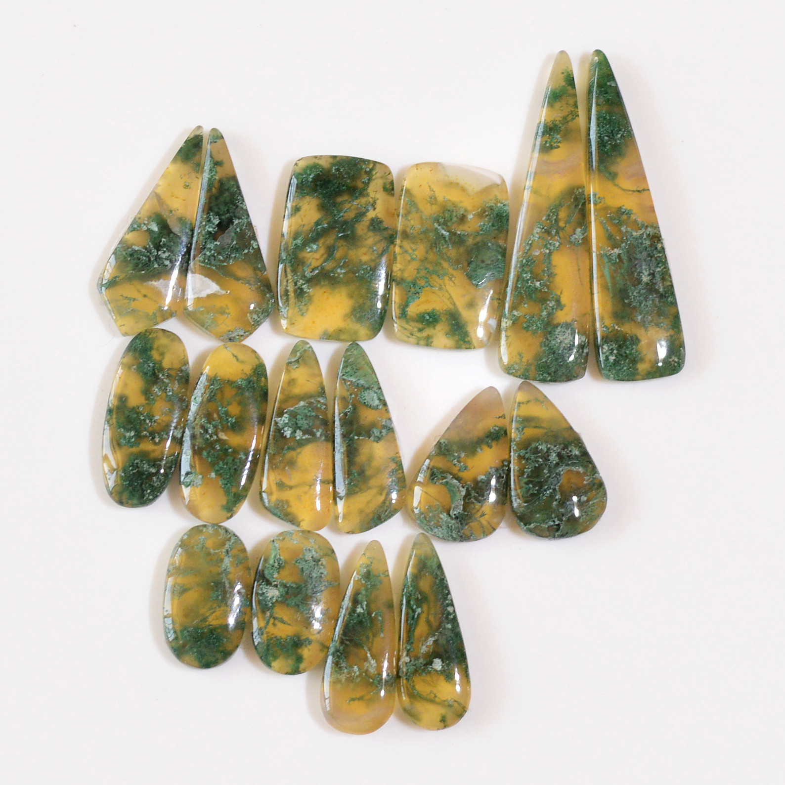 8 Pairs 154 Cts Natural Green Moss Agate Cabochon Gemstone Dangle Earrings Pairs Lot 40x9 16x8mm 18830