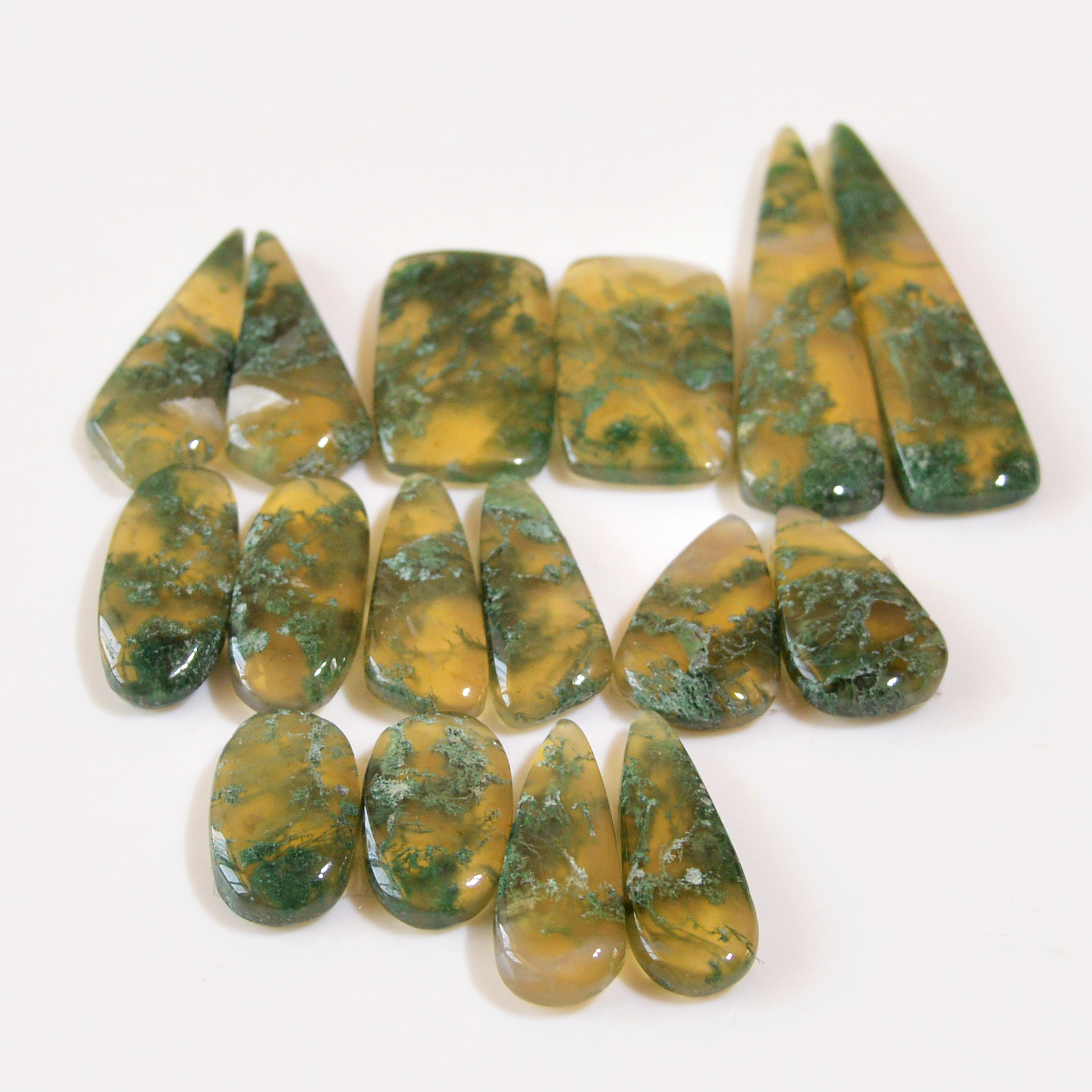 8 Pairs 154 Cts Natural Green Moss Agate Cabochon Gemstone Dangle Earrings Pairs Lot 40x9 16x8mm 18830