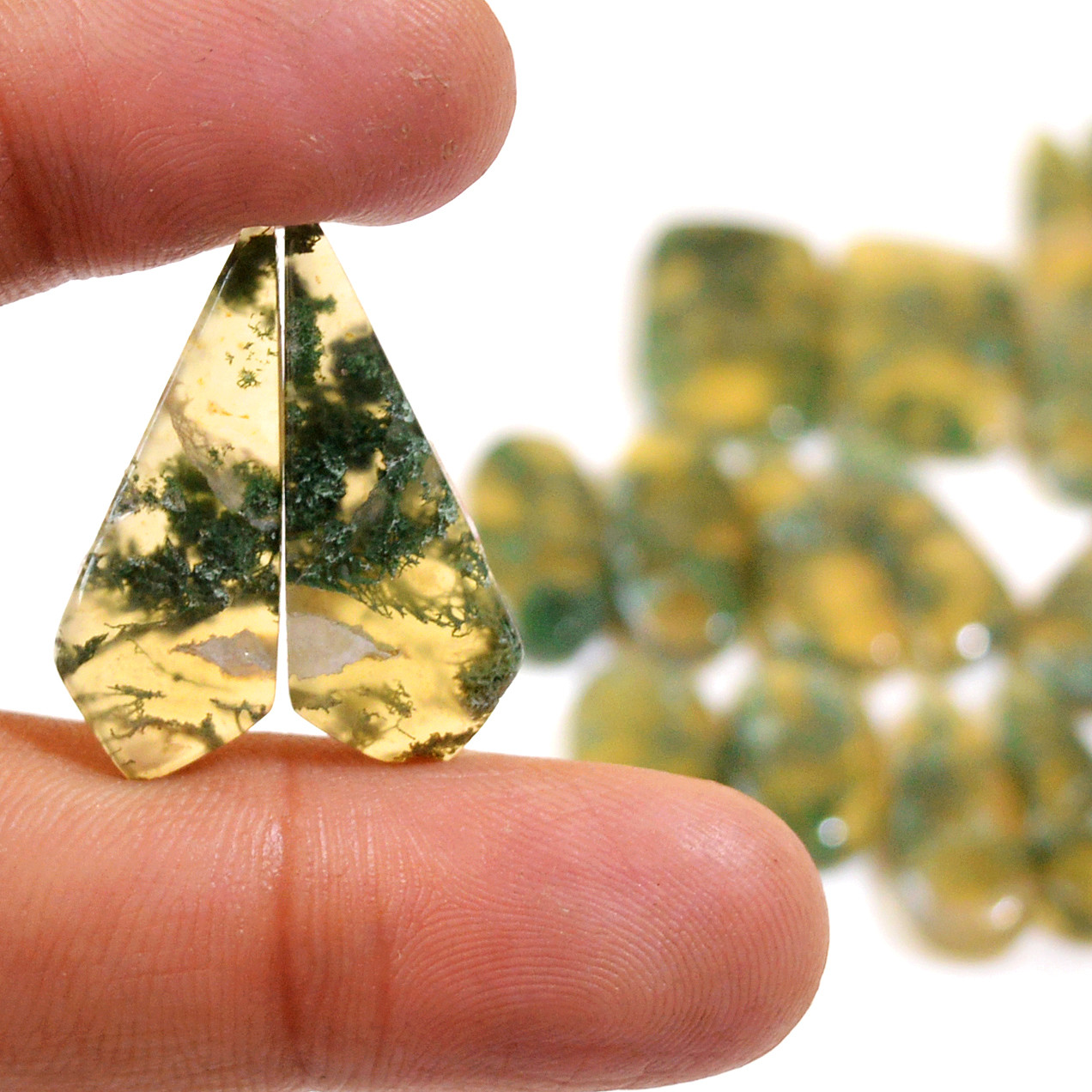 8 Pairs 154 Cts Natural Green Moss Agate Cabochon Gemstone Dangle Earrings Pairs Lot 40x9 16x8mm 18830