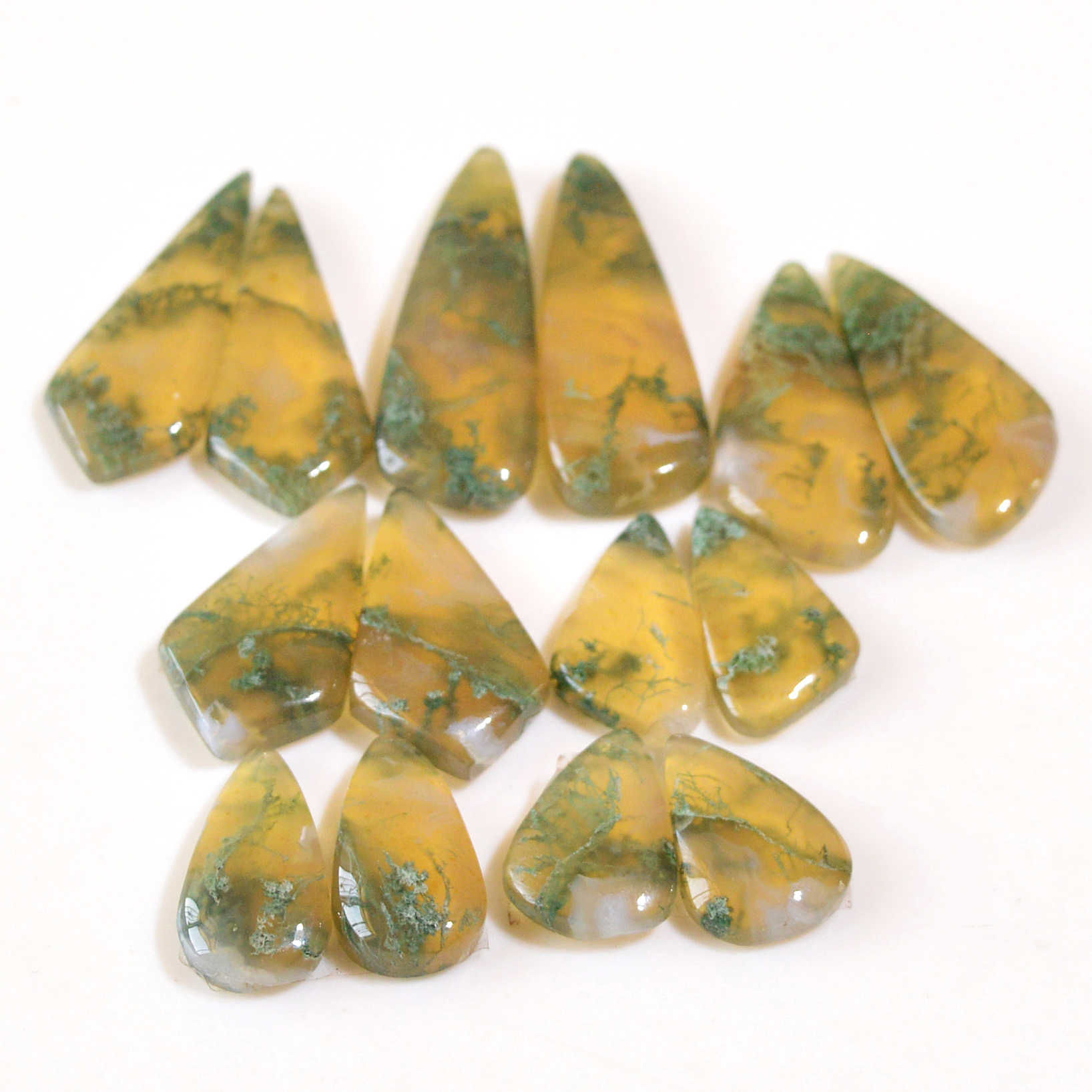 7 Pairs 149 Cts Natural Green Moss Agate Cabochon Gemstone Dangle Earrings Pairs Lot 34x11 16x8mm 18831