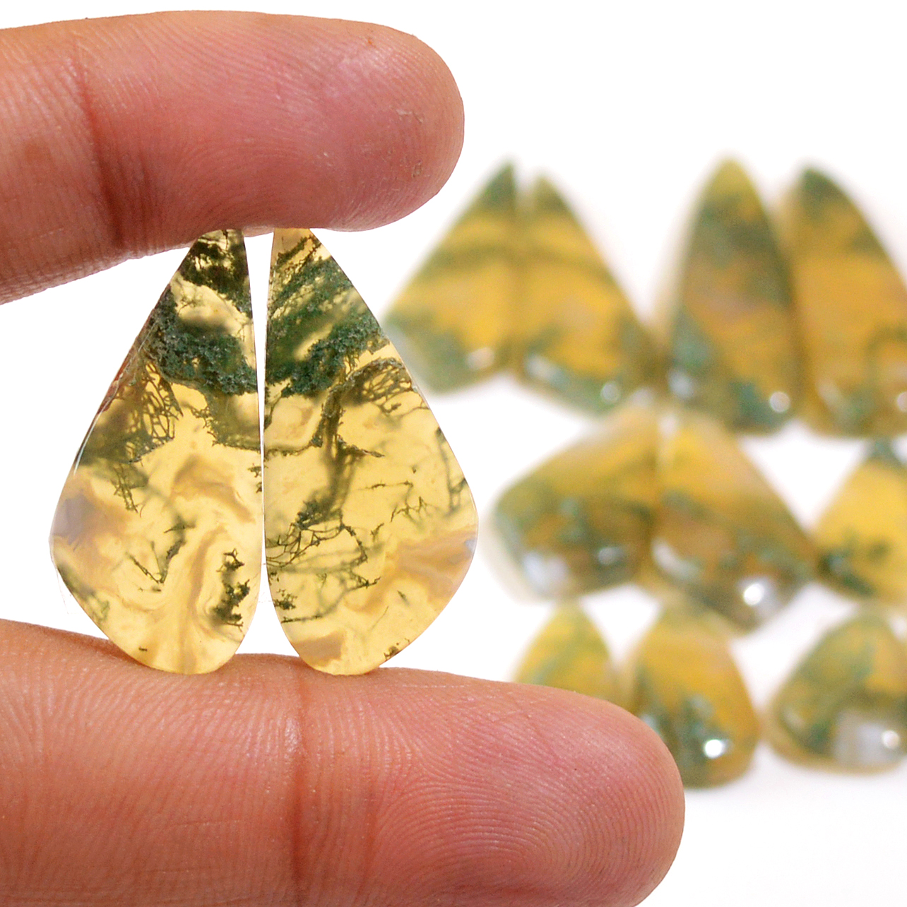 7 Pairs 149 Cts Natural Green Moss Agate Cabochon Gemstone Dangle Earrings Pairs Lot 34x11 16x8mm 18831