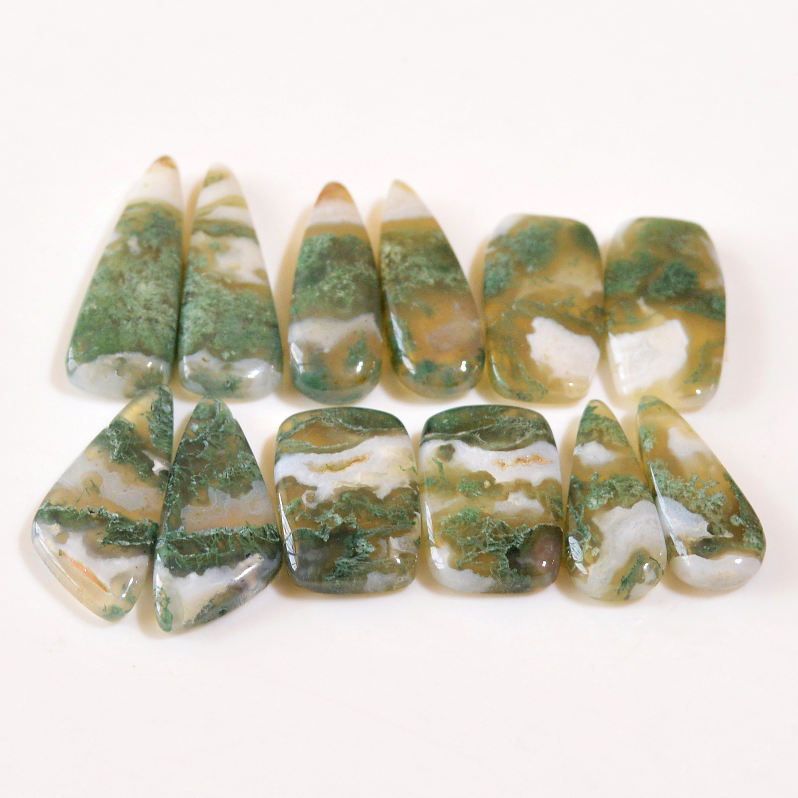 6 Pairs 145 Cts Natural Green Moss Agate Cabochon Gemstone Dangle Earrings Pairs Lot 30x9 21x7mm 18832