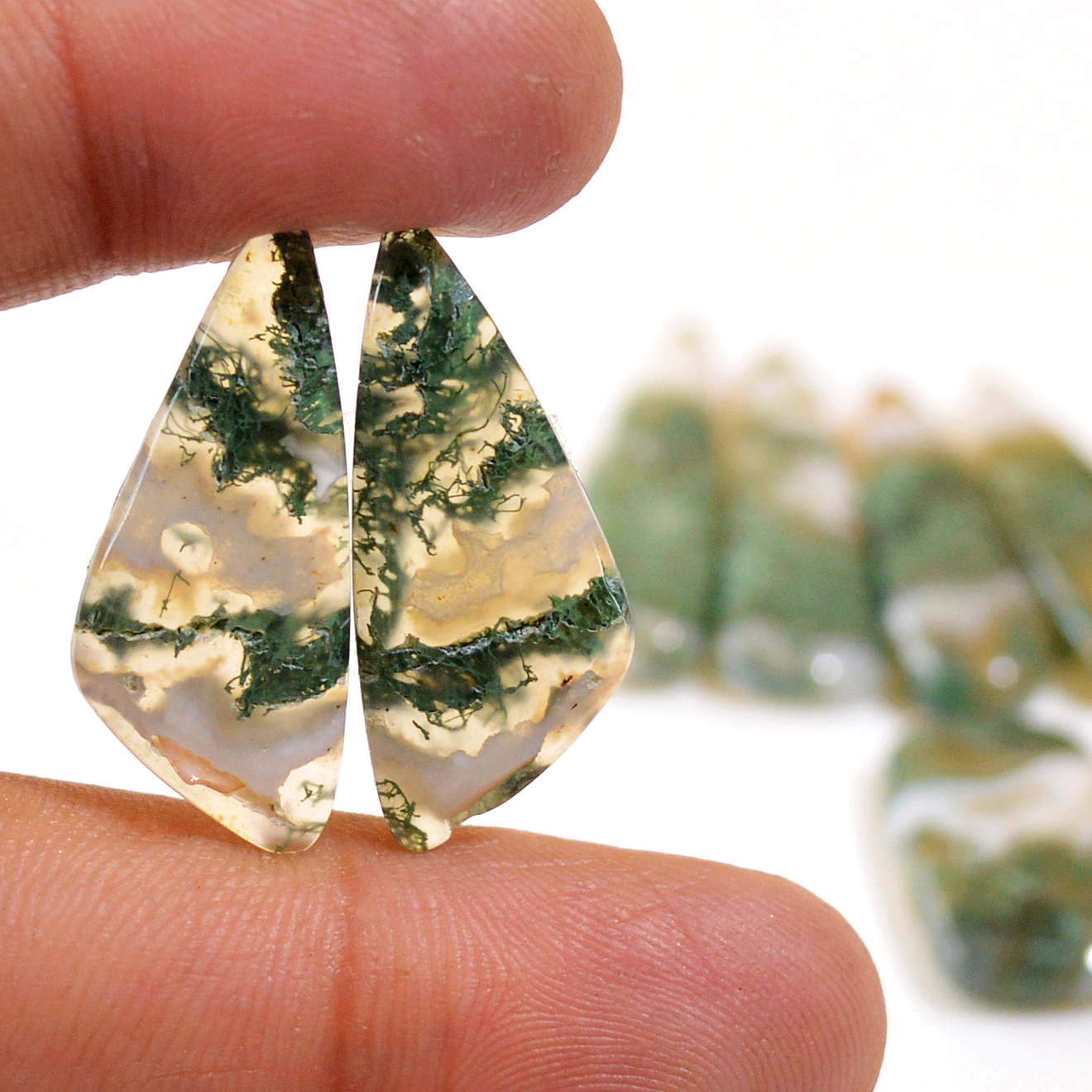 6 Pairs 145 Cts Natural Green Moss Agate Cabochon Gemstone Dangle Earrings Pairs Lot 30x9 21x7mm 18832