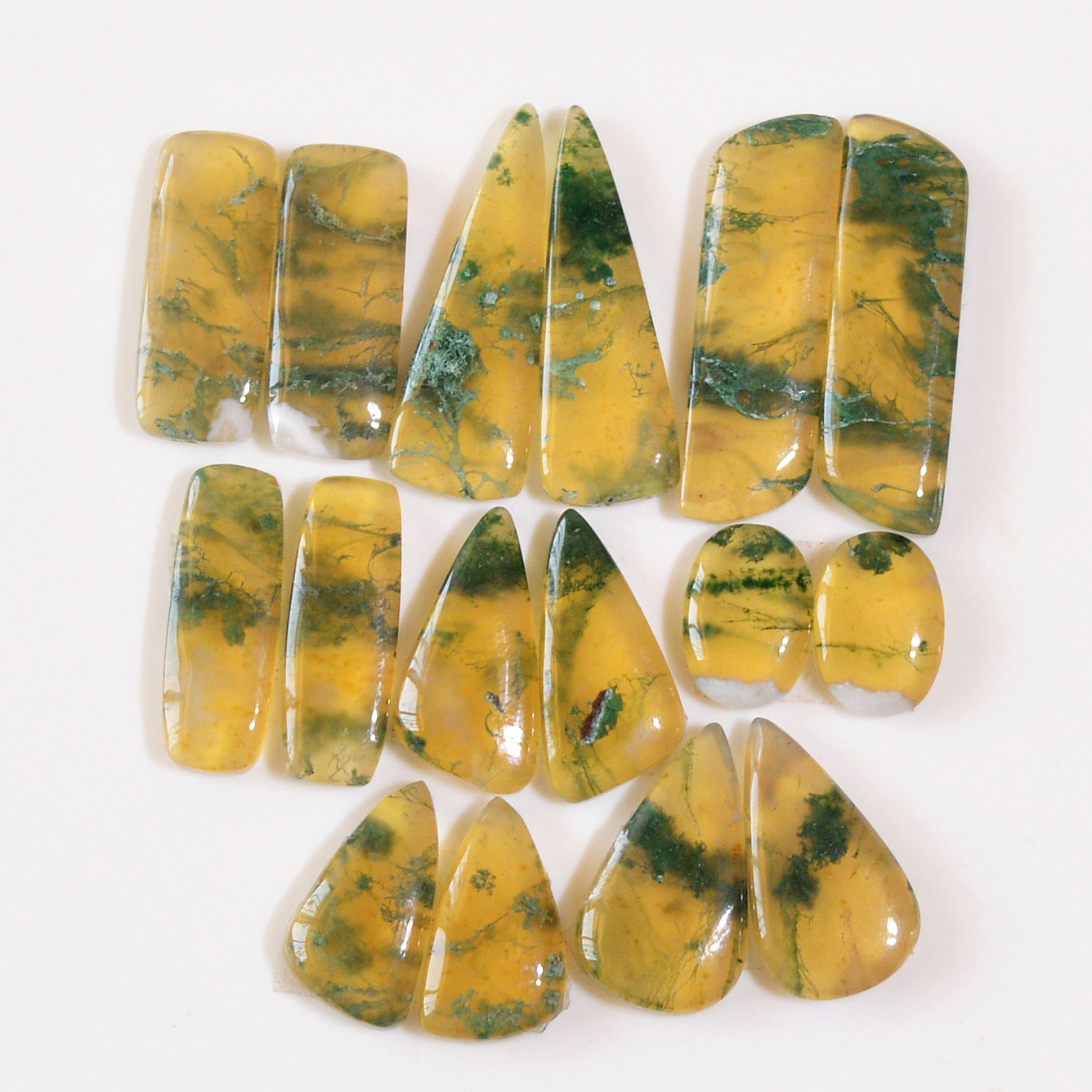 8 Pairs 135 Cts Natural Green Moss Agate Cabochon Gemstone Dangle Earrings Pairs Lot 29x7 11x7mm 18833