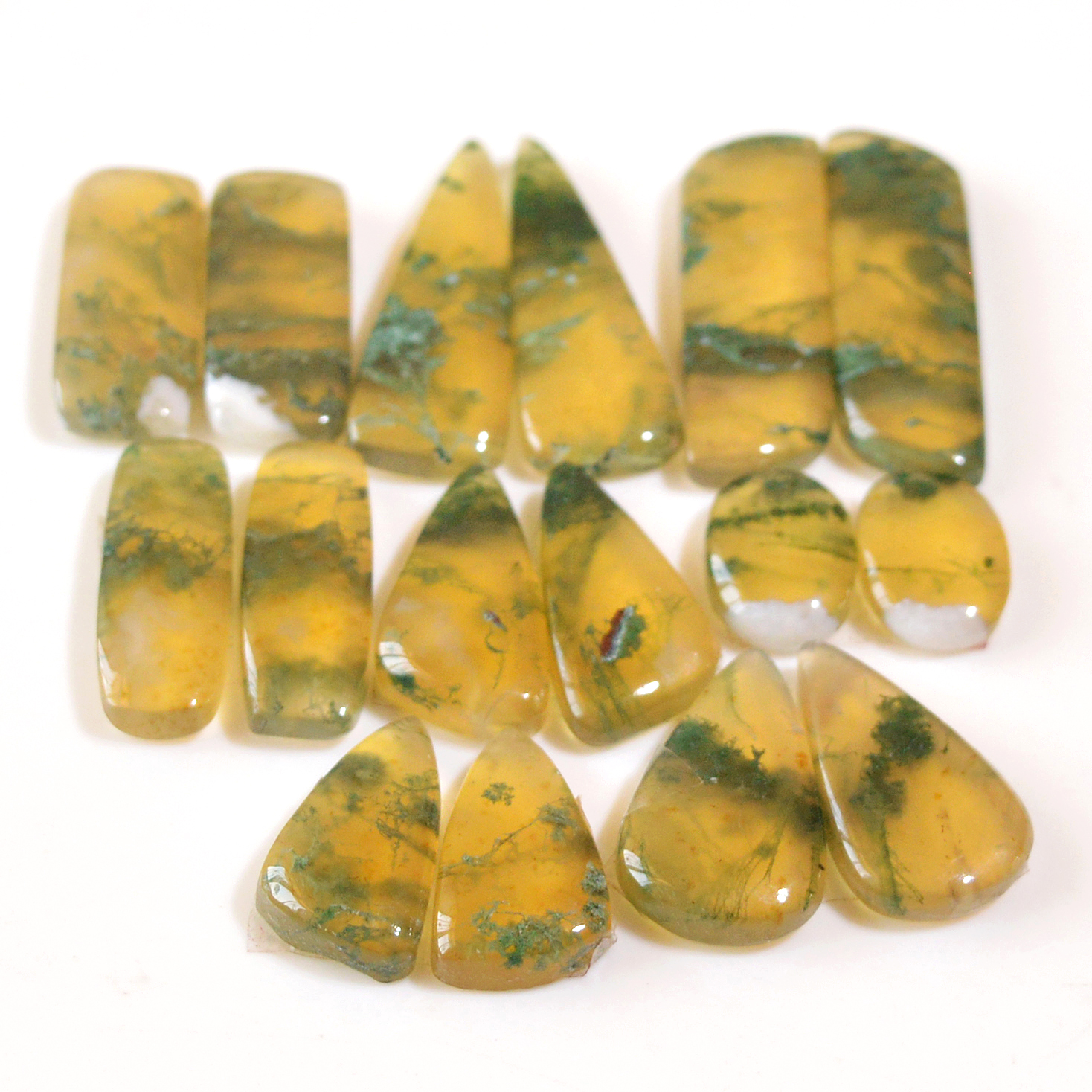 8 Pairs 135 Cts Natural Green Moss Agate Cabochon Gemstone Dangle Earrings Pairs Lot 29x7 11x7mm 18833