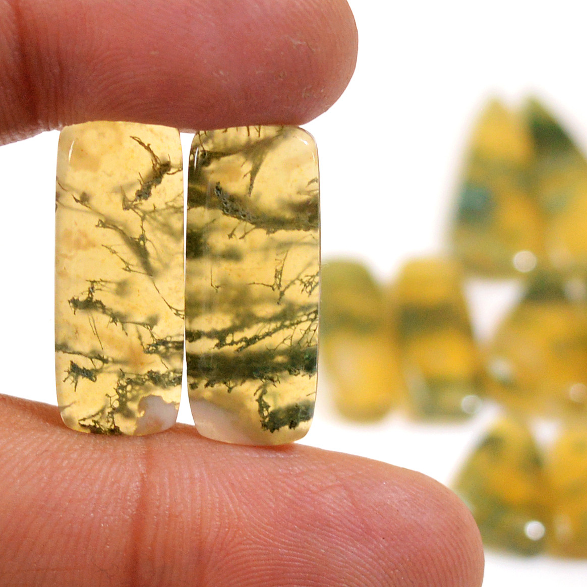 8 Pairs 135 Cts Natural Green Moss Agate Cabochon Gemstone Dangle Earrings Pairs Lot 29x7 11x7mm 18833