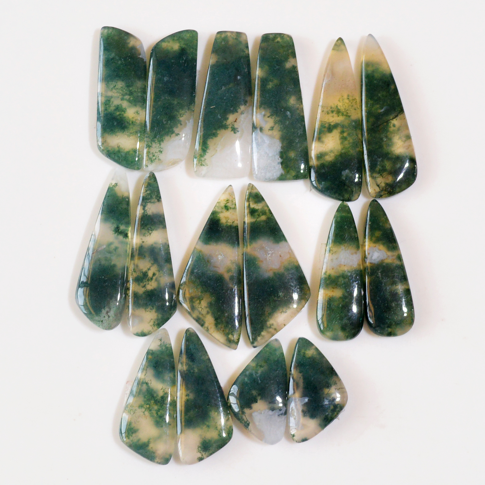 8 Pairs 163 Cts Natural Green Moss Agate Cabochon Gemstone Dangle Earrings Pairs Lot 31x8 18x9mm 18834