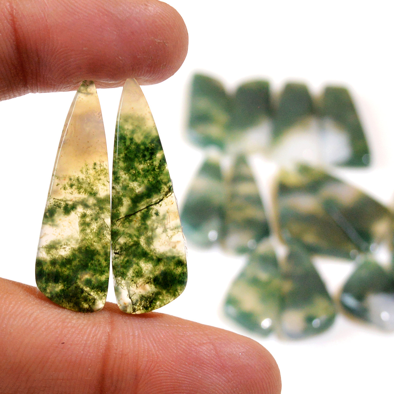 8 Pairs 163 Cts Natural Green Moss Agate Cabochon Gemstone Dangle Earrings Pairs Lot 31x8 18x9mm 18834