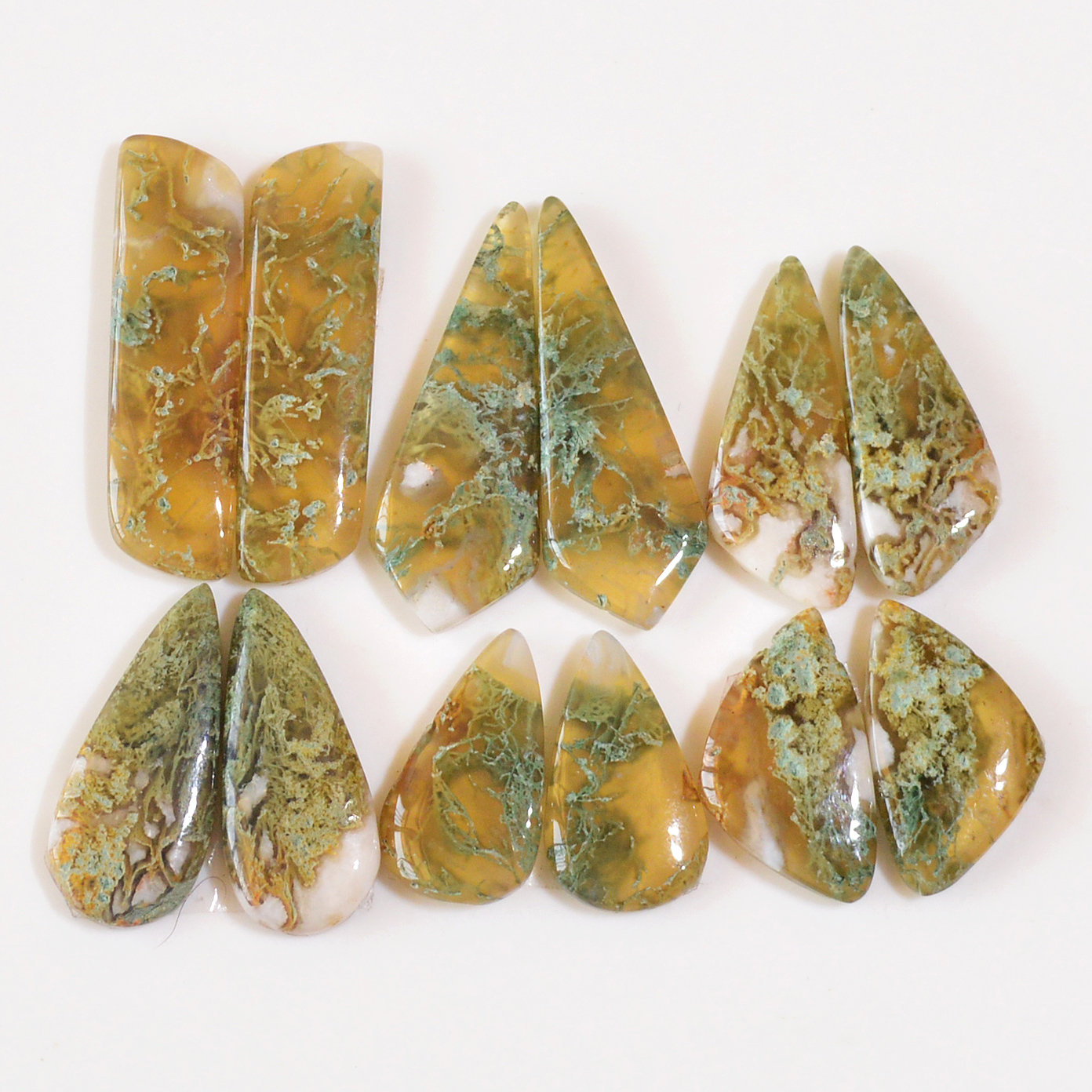 6 Pairs 124 Cts Natural Moss Agate Cabochon Earrings Pairs For Silver 6 Pairs 124 Cts Natural Moss Agate Cabochon Earrings Pairs For Silver Gemstone Jewelry  32x8 19x10mm 18835Jewelry  32x8 19x10mm 18835