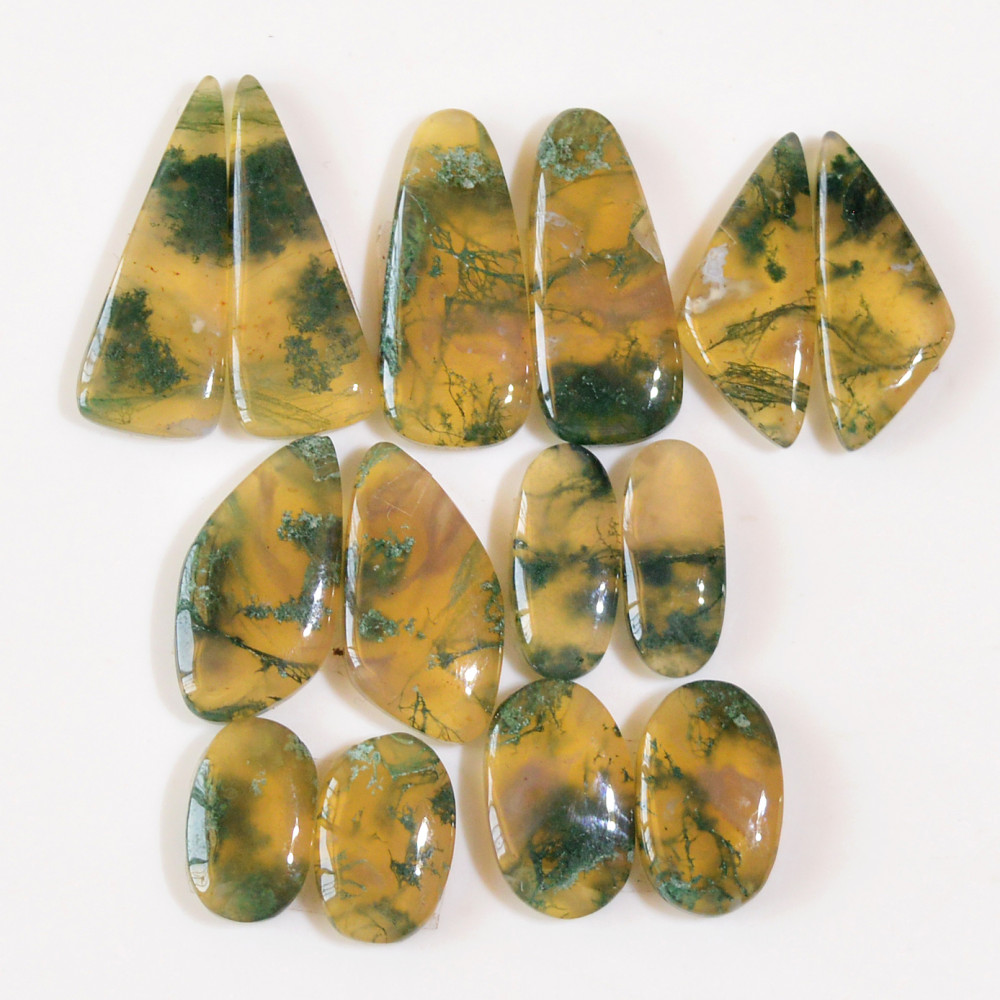 Image of 7 Pairs 140 Cts Natural Moss Agate Cabochon Earrings Pairs For Silver Gemstone Jewelry  28x9 14x8mm #18837
