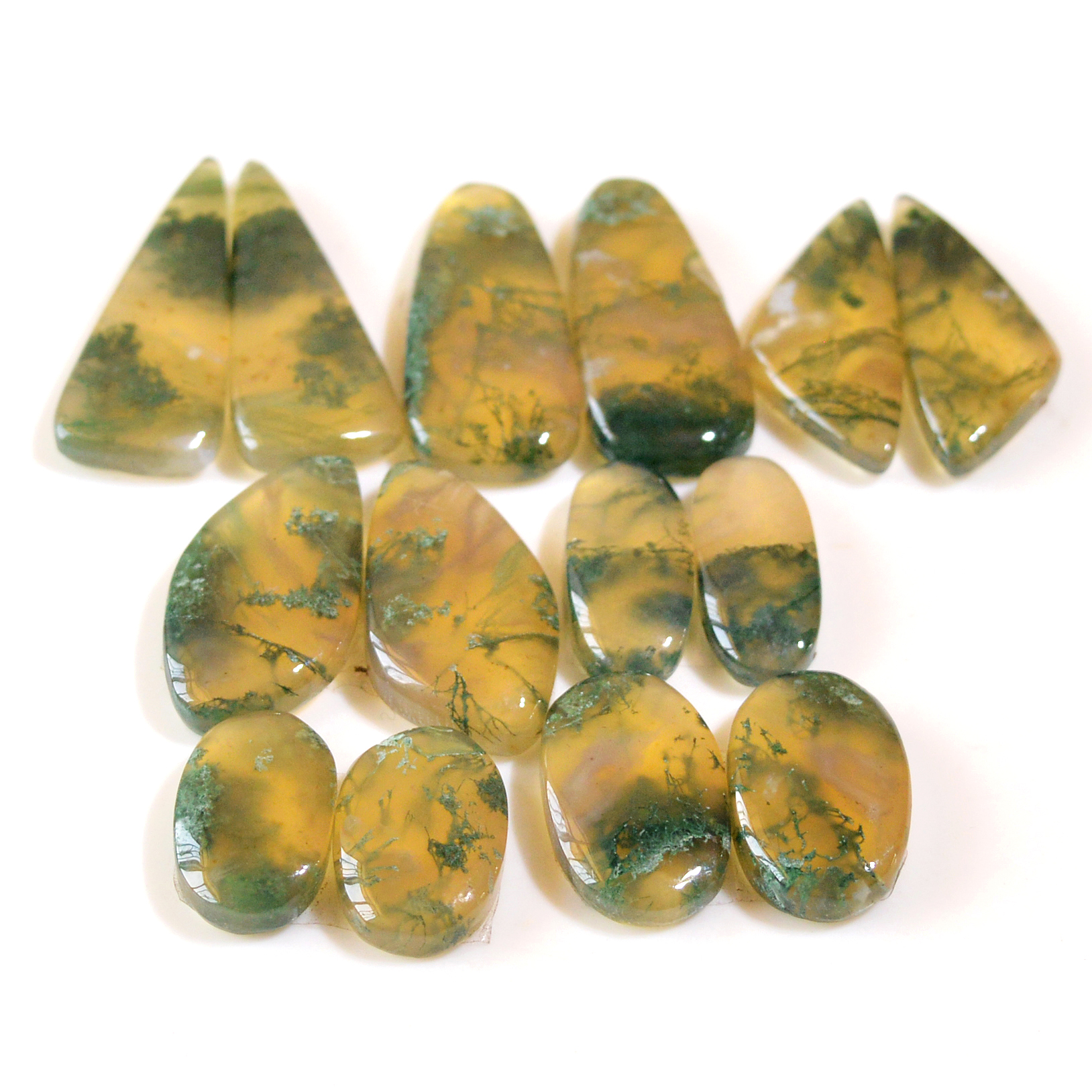 7 Pairs 140 Cts Natural Moss Agate Cabochon Earrings Pairs For Silver Gemstone Jewelry  28x9 14x8mm 18837