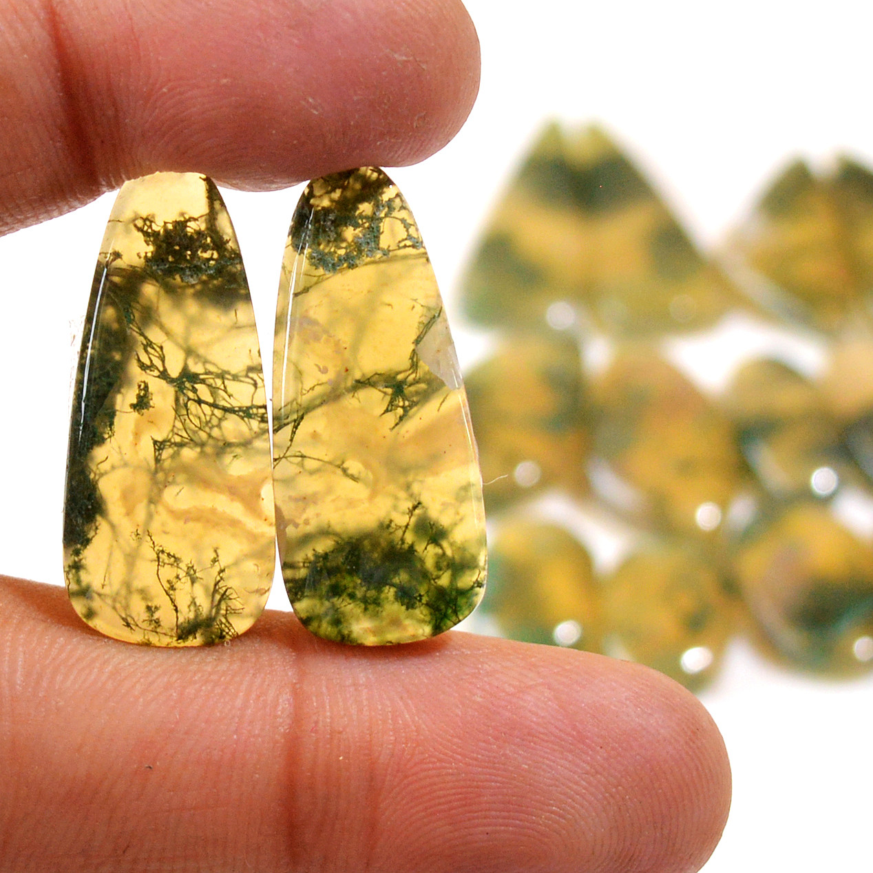 7 Pairs 140 Cts Natural Moss Agate Cabochon Earrings Pairs For Silver Gemstone Jewelry  28x9 14x8mm 18837