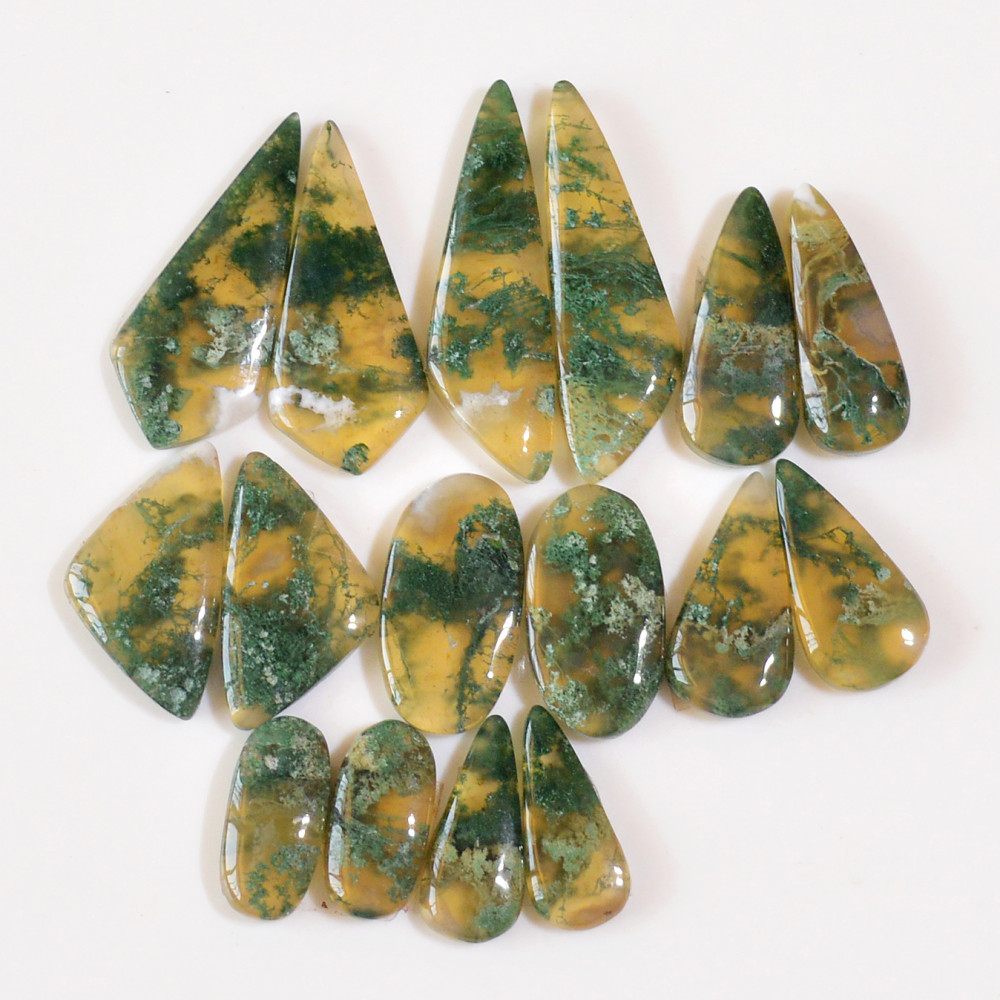 Image of 8 Pairs 138 Cts Natural Moss Agate Cabochon Earrings Pairs For Silver Gemstone Jewelry  33x9 15x6mm #18838
