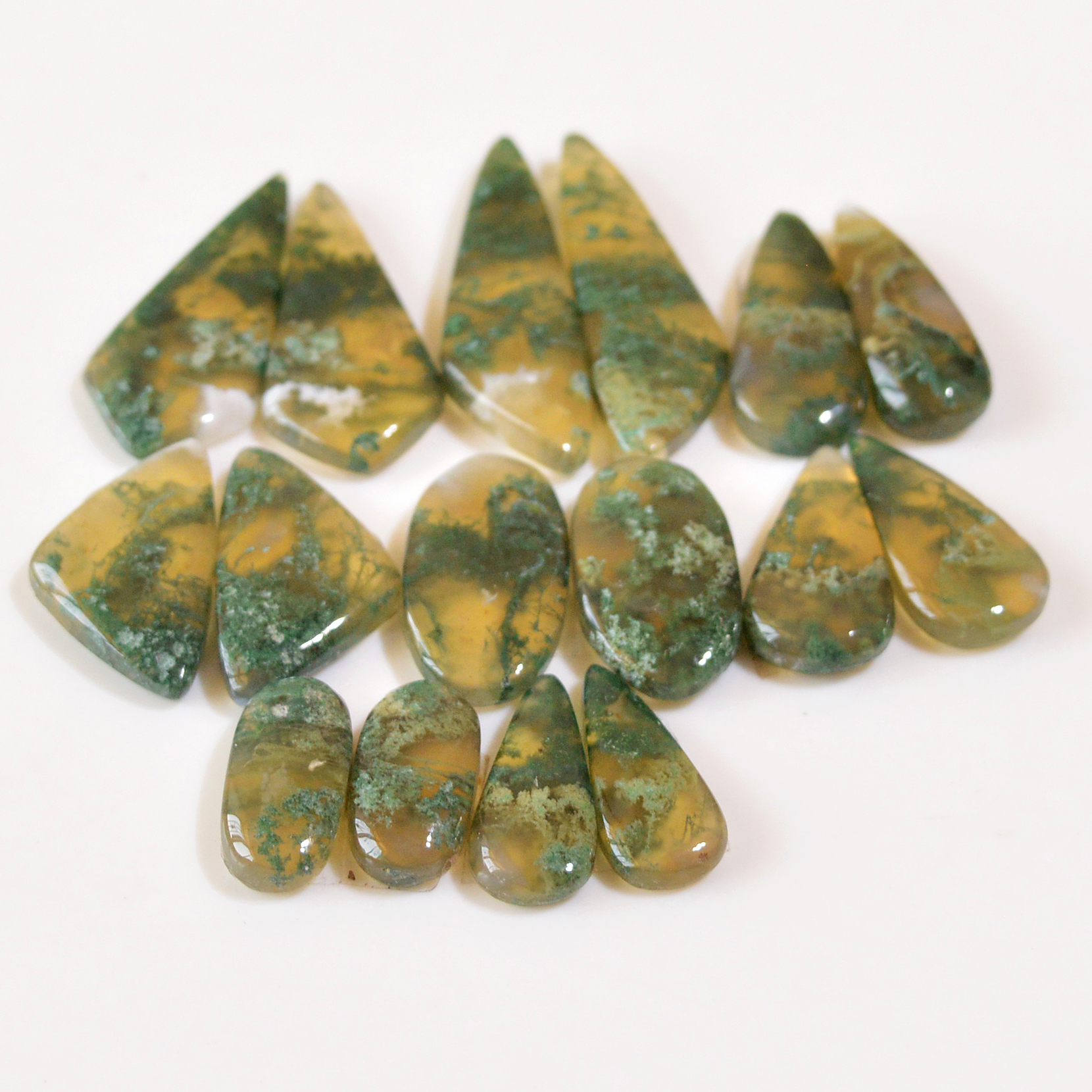 8 Pairs 138 Cts Natural Moss Agate Cabochon Earrings Pairs For Silver Gemstone Jewelry 33x9 15x6mm 18838