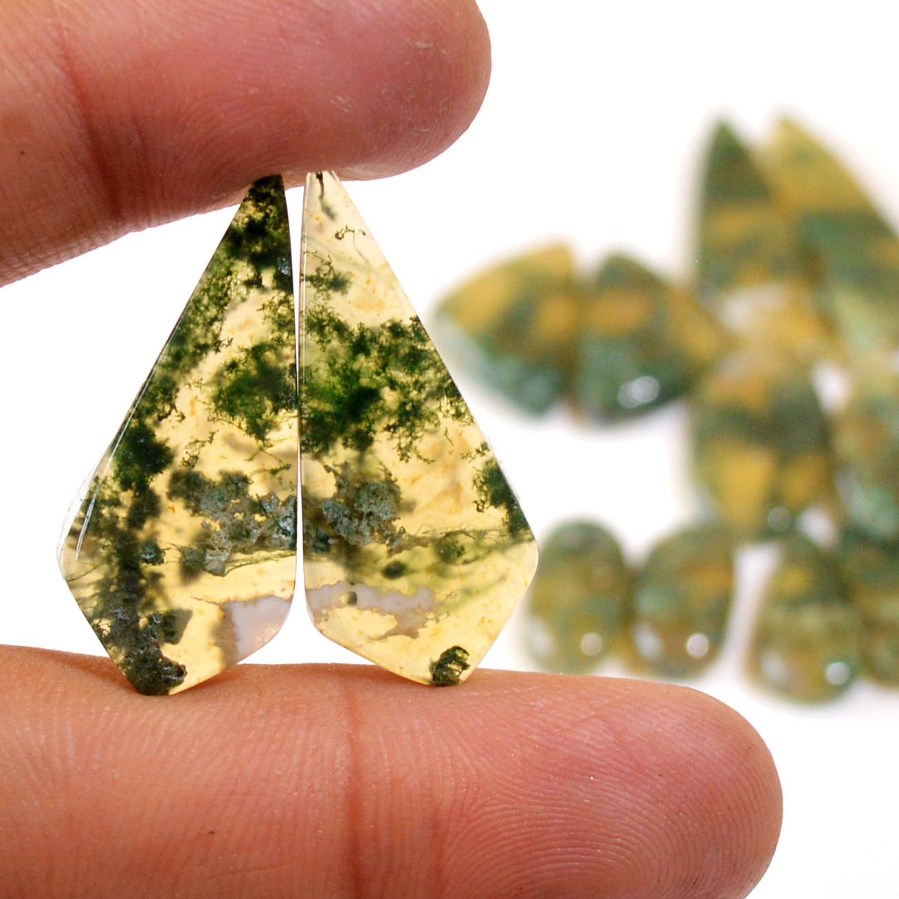 8 Pairs 138 Cts Natural Moss Agate Cabochon Earrings Pairs For Silver Gemstone Jewelry 33x9 15x6mm 18838