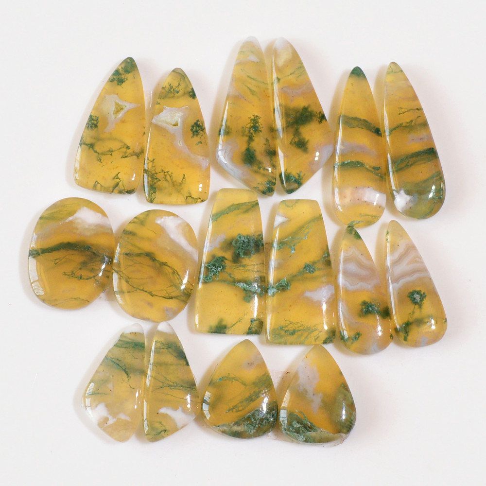 Image of 8 Pairs 160 Cts Natural Moss Agate Cabochon Earrings Pairs For Silver Gemstone Jewelry  27x8 15x11mm #18839