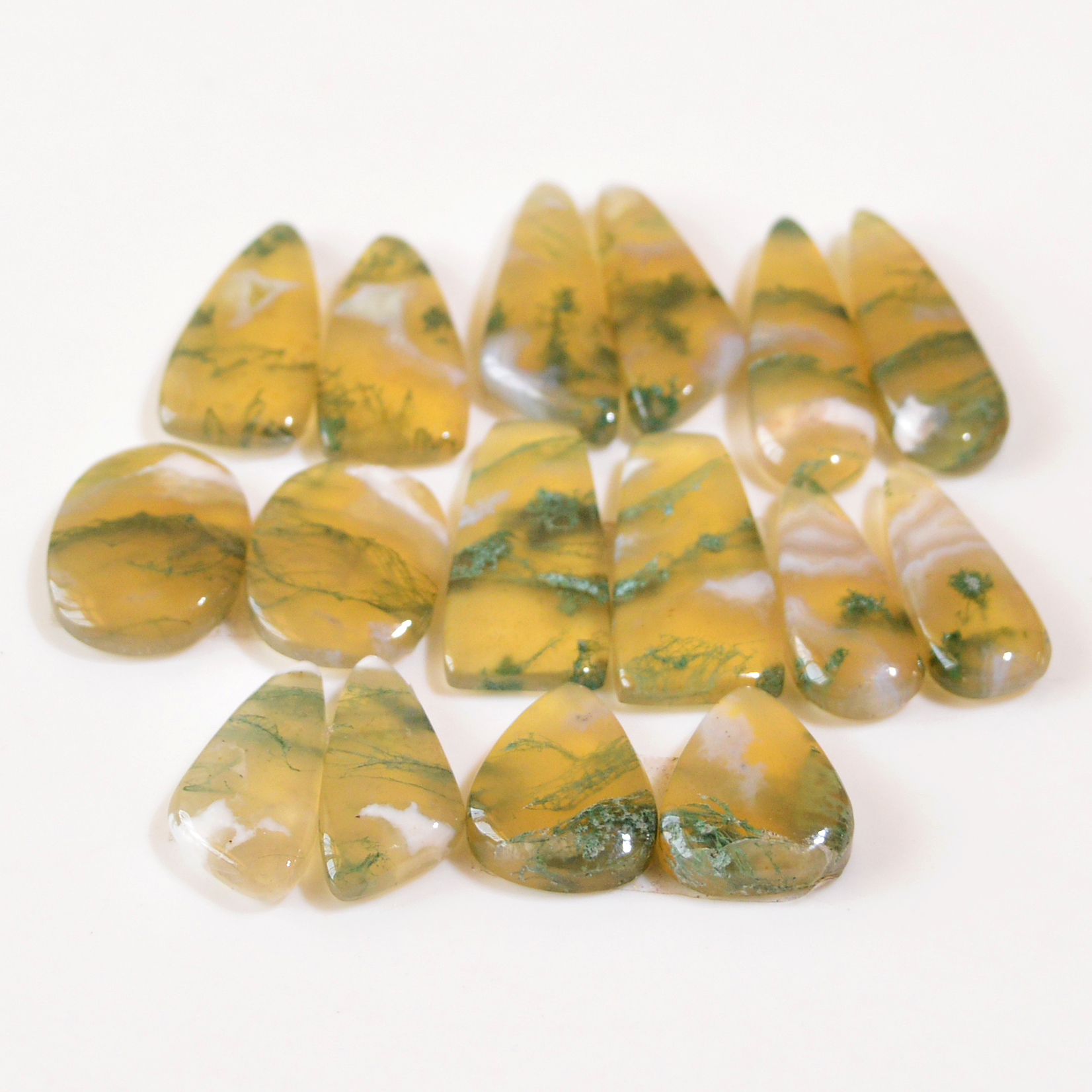 8 Pairs 160 Cts Natural Moss Agate Cabochon Earrings Pairs For Silver Gemstone Jewelry 27x8 15x11mm 18839