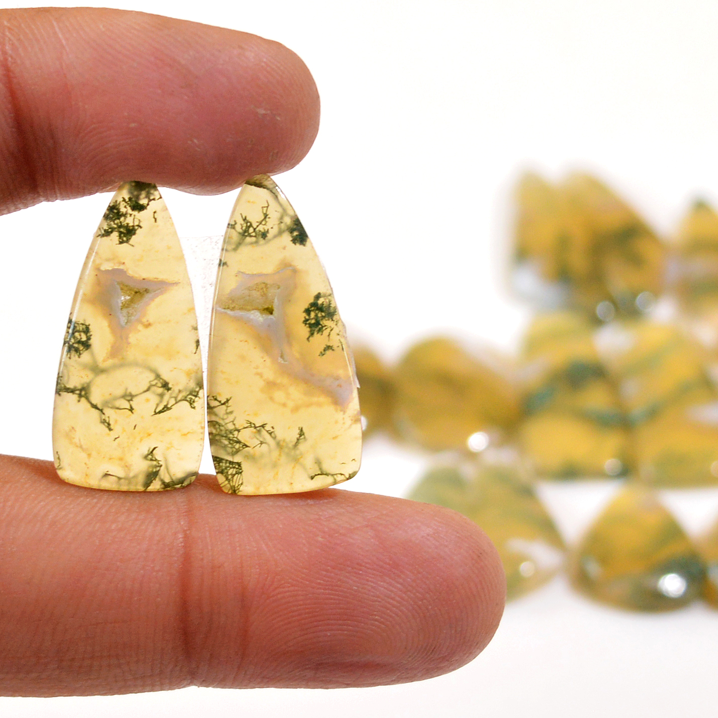 8 Pairs 160 Cts Natural Moss Agate Cabochon Earrings Pairs For Silver Gemstone Jewelry 27x8 15x11mm 18839