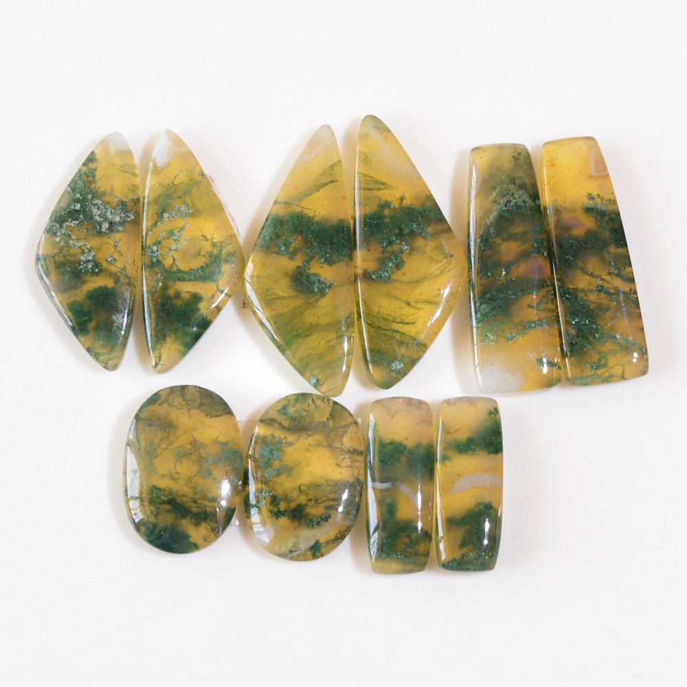 Image of 5 Pairs 109 Cts Natural Moss Agate Cabochon Earrings Pairs For Silver Gemstone Jewelry  27x8 18x5mm #18840
