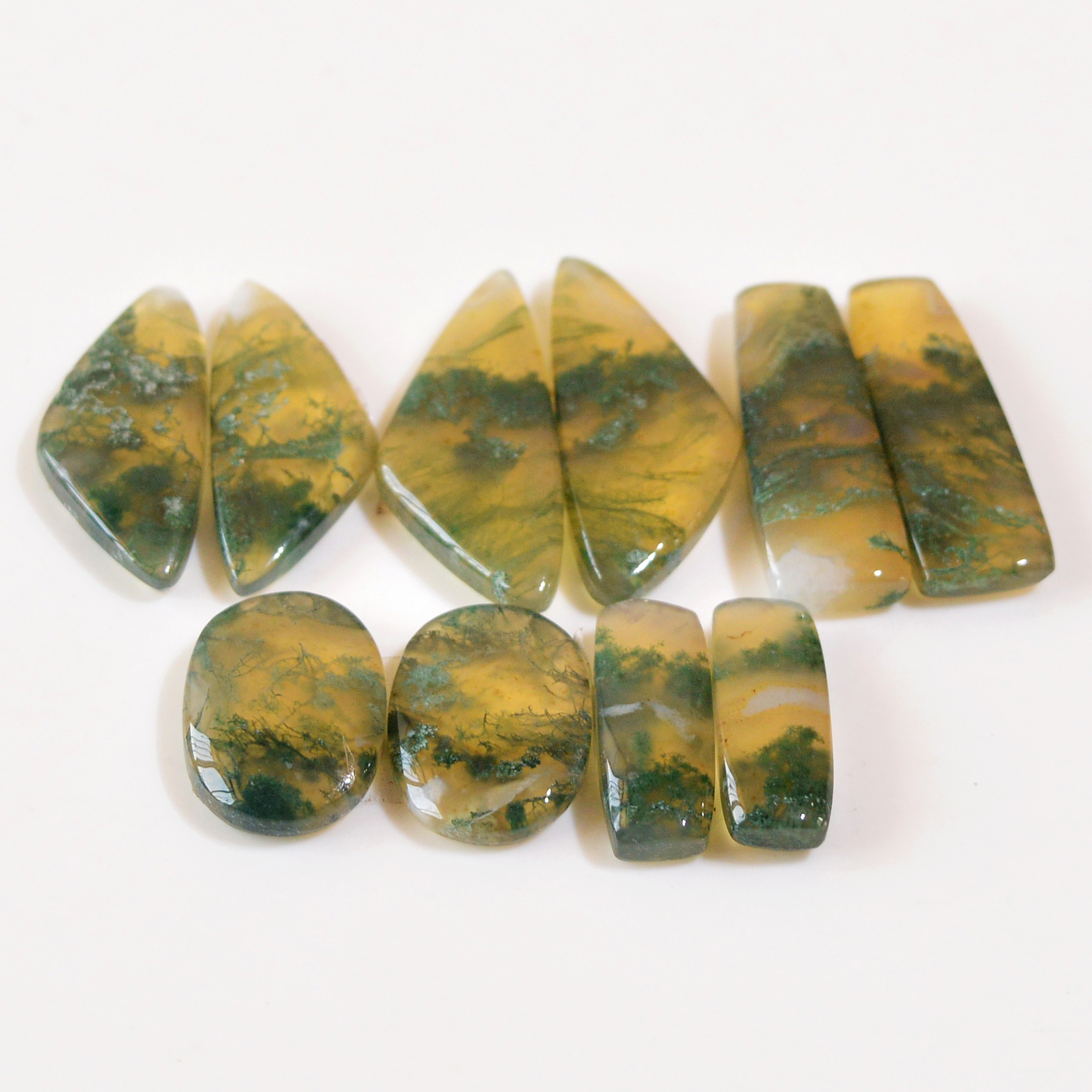 5 Pairs 109 Cts Natural Moss Agate Cabochon Earrings Pairs For Silver Gemstone Jewelry 27x8 18x5mm 18840