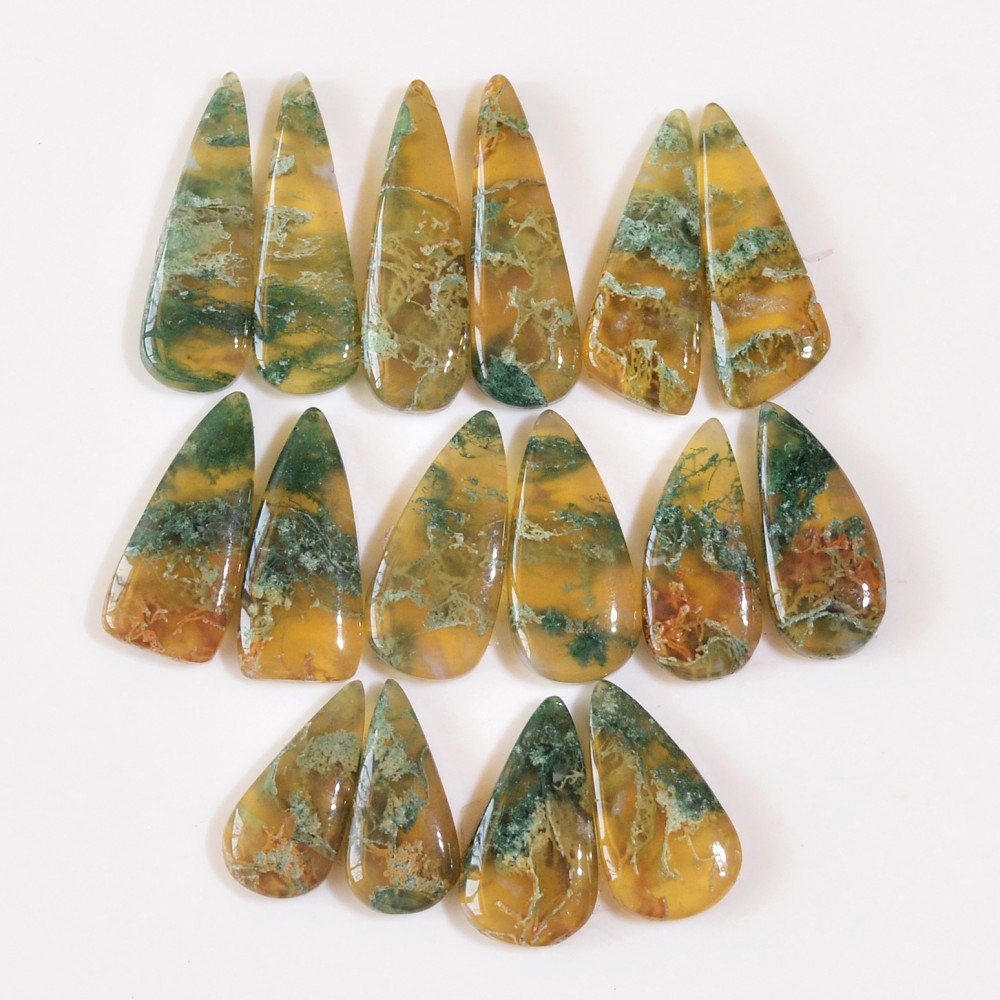 Image of 8 Pairs 137 Cts Natural Moss Agate Cabochon Earrings Pairs For Silver Gemstone Jewelry  27x7 18x7mm #18841