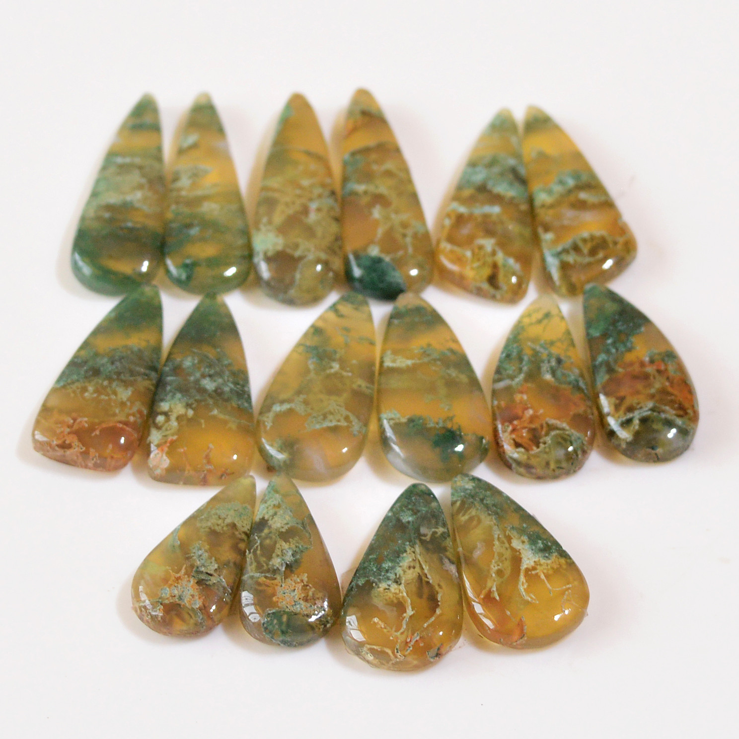 8 Pairs 137 Cts Natural Moss Agate Cabochon Earrings Pairs For Silver Gemstone Jewelry 27x7 18x7mm 18841