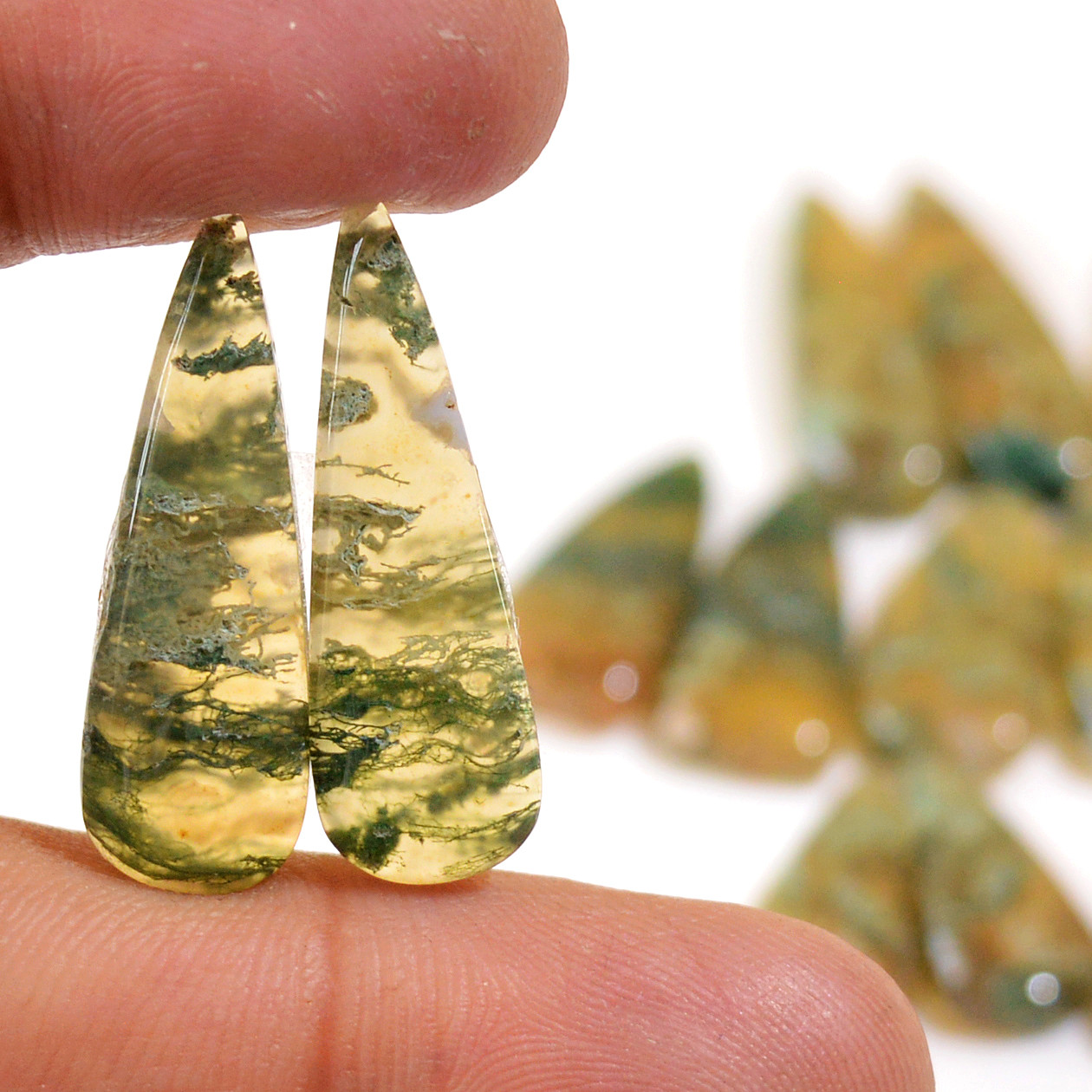 8 Pairs 137 Cts Natural Moss Agate Cabochon Earrings Pairs For Silver Gemstone Jewelry 27x7 18x7mm 18841