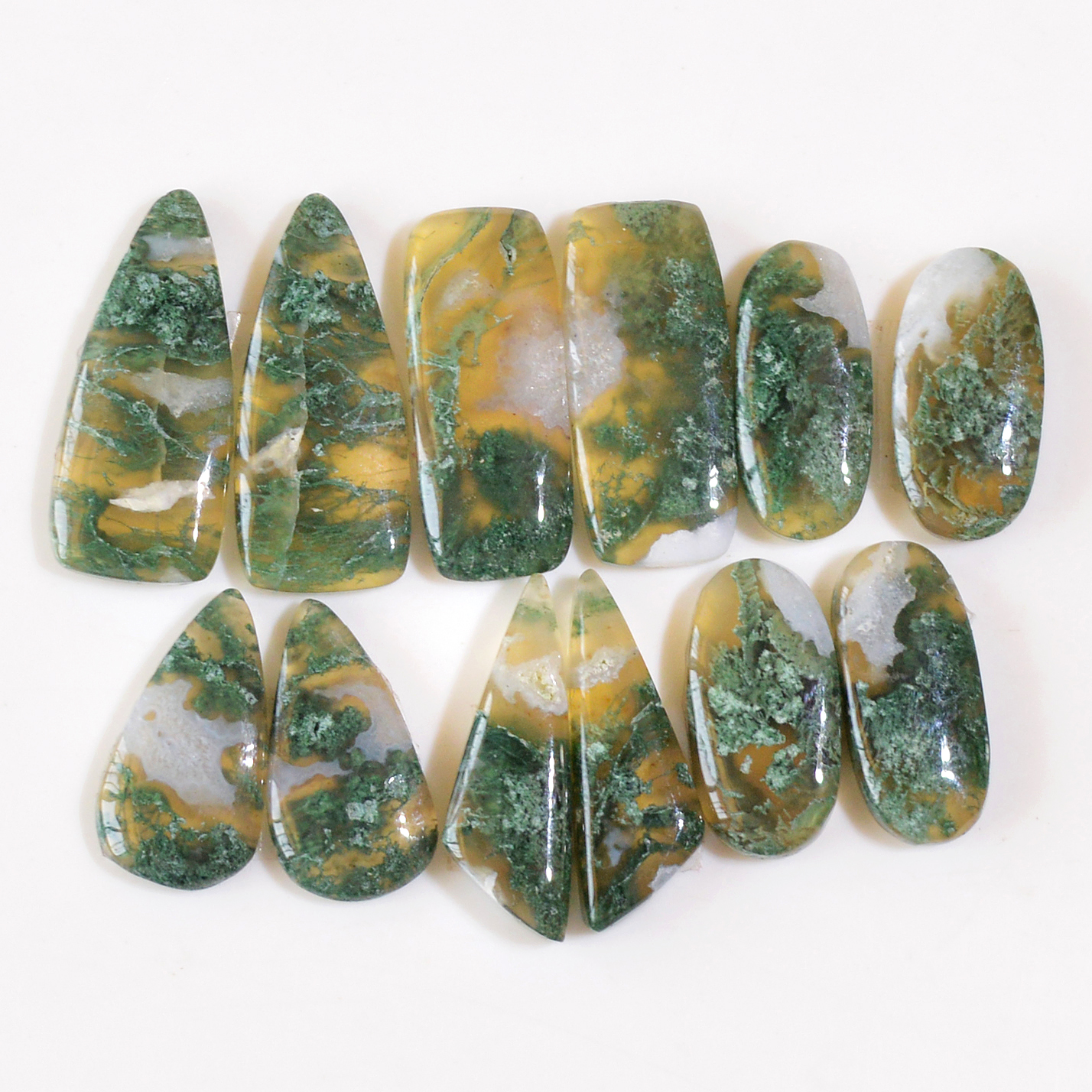 6 Pairs 116 Cts Natural Moss Agate Cabochon Earrings Pairs For Silver Gemstone Jewelry 21x10 19x9mm 18842