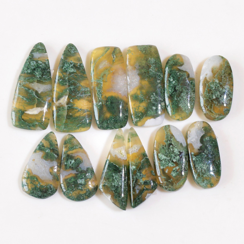 Image of 6 Pairs 116 Cts Natural Moss Agate Cabochon Earrings Pairs For Silver Gemstone Jewelry  21x10 19x9mm #18842