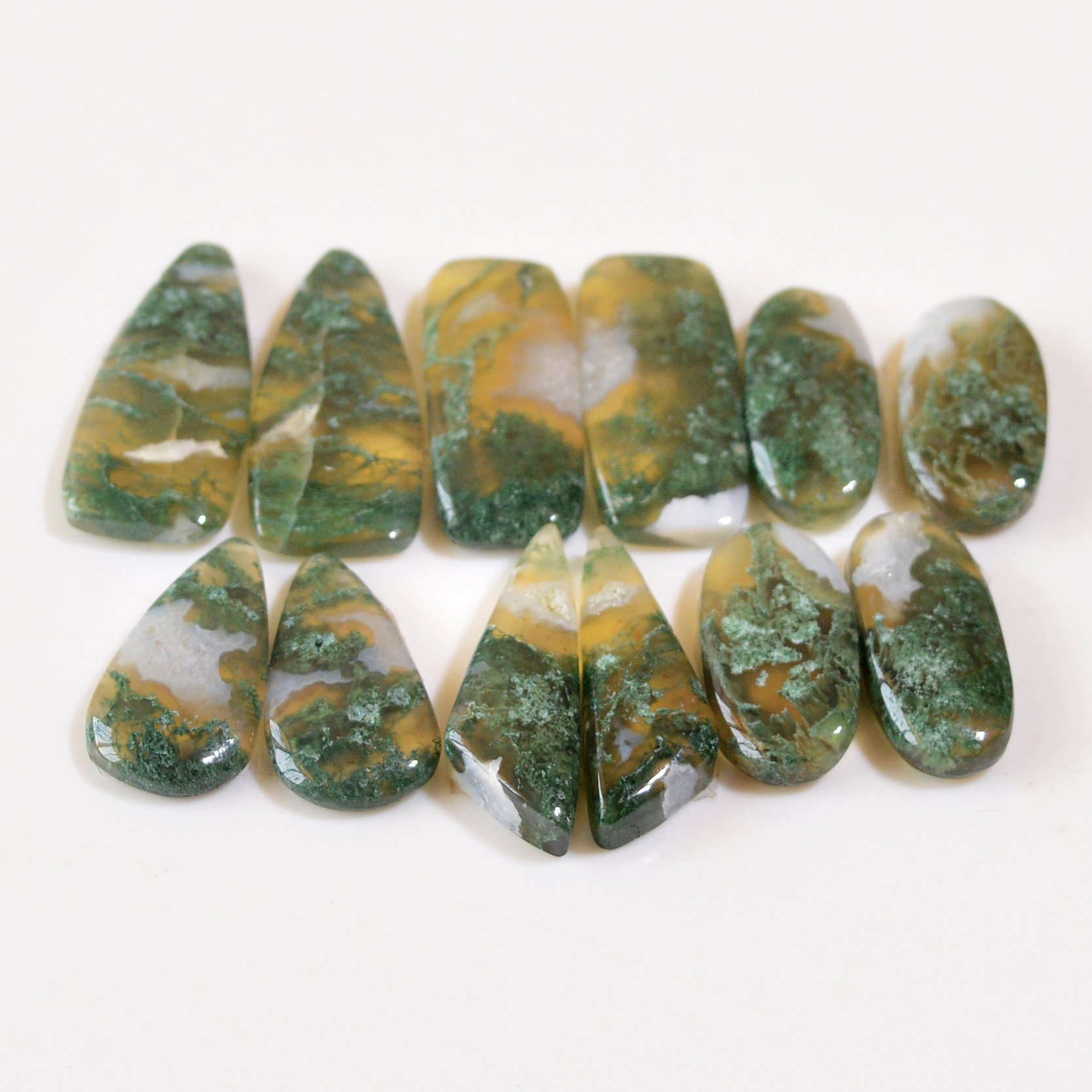 6 Pairs 116 Cts Natural Moss Agate Cabochon Earrings Pairs For Silver Gemstone Jewelry 21x10 19x9mm 18842