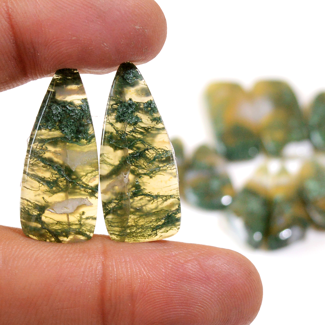 6 Pairs 116 Cts Natural Moss Agate Cabochon Earrings Pairs For Silver Gemstone Jewelry 21x10 19x9mm 18842