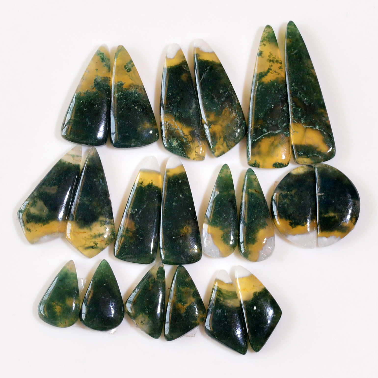 10 Pairs 185 Cts Natural Moss Agate Cabochon Earrings Pairs For Silver Gemstone Jewelry  35x9 15x9mm 18843
