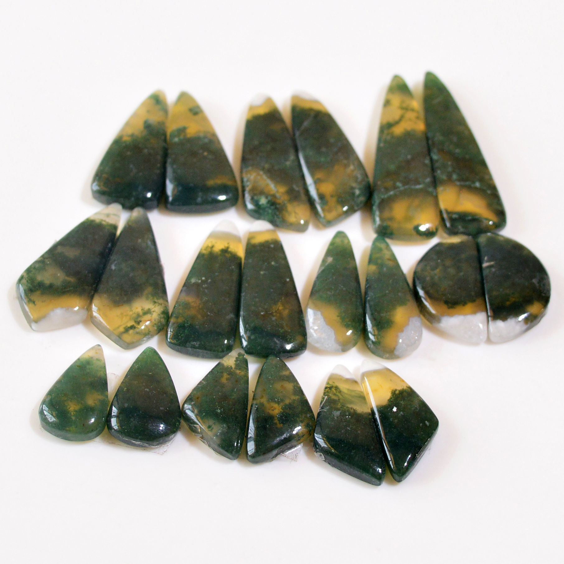 10 Pairs 185 Cts Natural Moss Agate Cabochon Earrings Pairs For Silver Gemstone Jewelry  35x9 15x9mm 18843