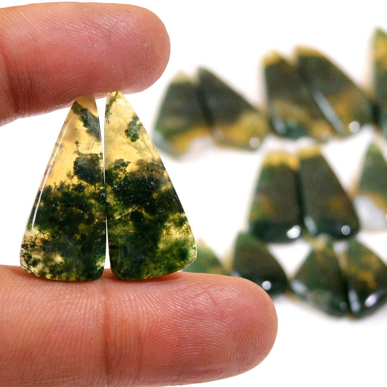 10 Pairs 185 Cts Natural Moss Agate Cabochon Earrings Pairs For Silver Gemstone Jewelry  35x9 15x9mm 18843