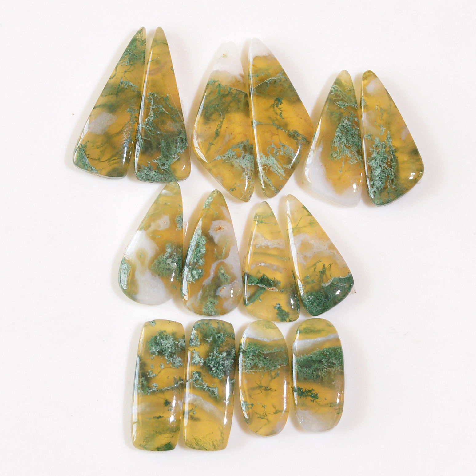 7 Pairs 142 Cts Natural Moss Agate Cabochon Earrings Pairs For Silver Gemstone Jewelry  29x9 22x9mm 18844