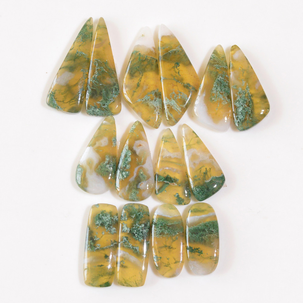 Image of 7 Pairs 142 Cts Natural Moss Agate Cabochon Earrings Pairs For Silver Gemstone Jewelry  29x9 22x9mm #18844