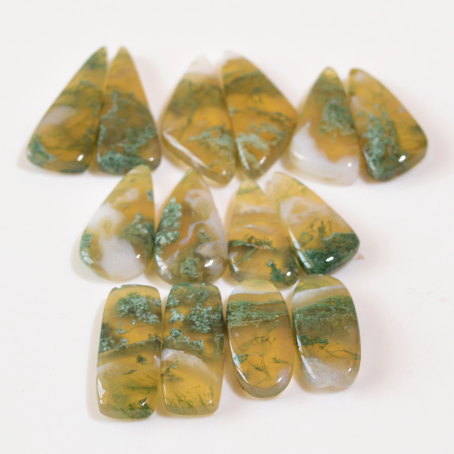 7 Pairs 142 Cts Natural Moss Agate Cabochon Earrings Pairs For Silver Gemstone Jewelry 29x9 22x9mm 18844
