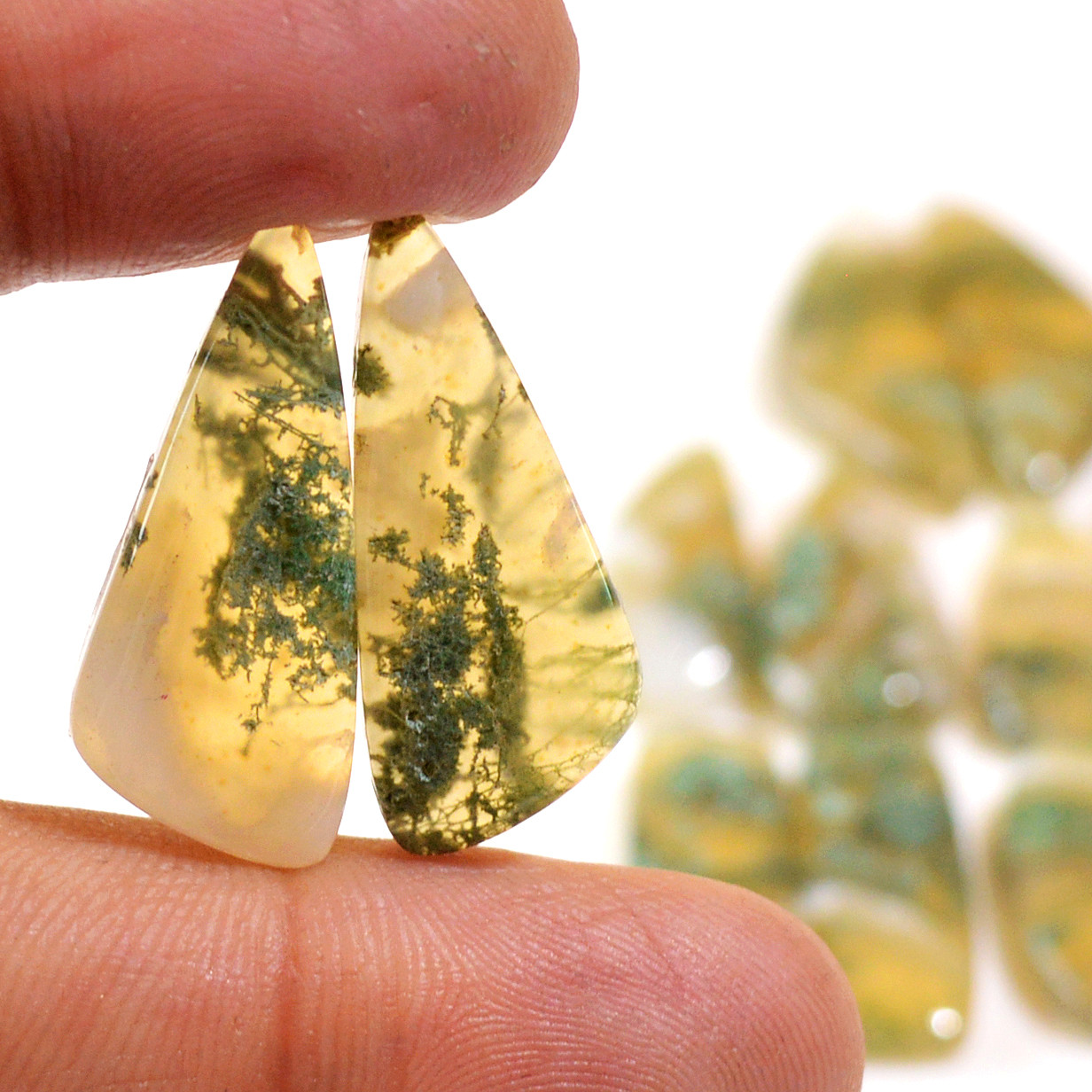 7 Pairs 142 Cts Natural Moss Agate Cabochon Earrings Pairs For Silver Gemstone Jewelry  29x9 22x9mm 18844