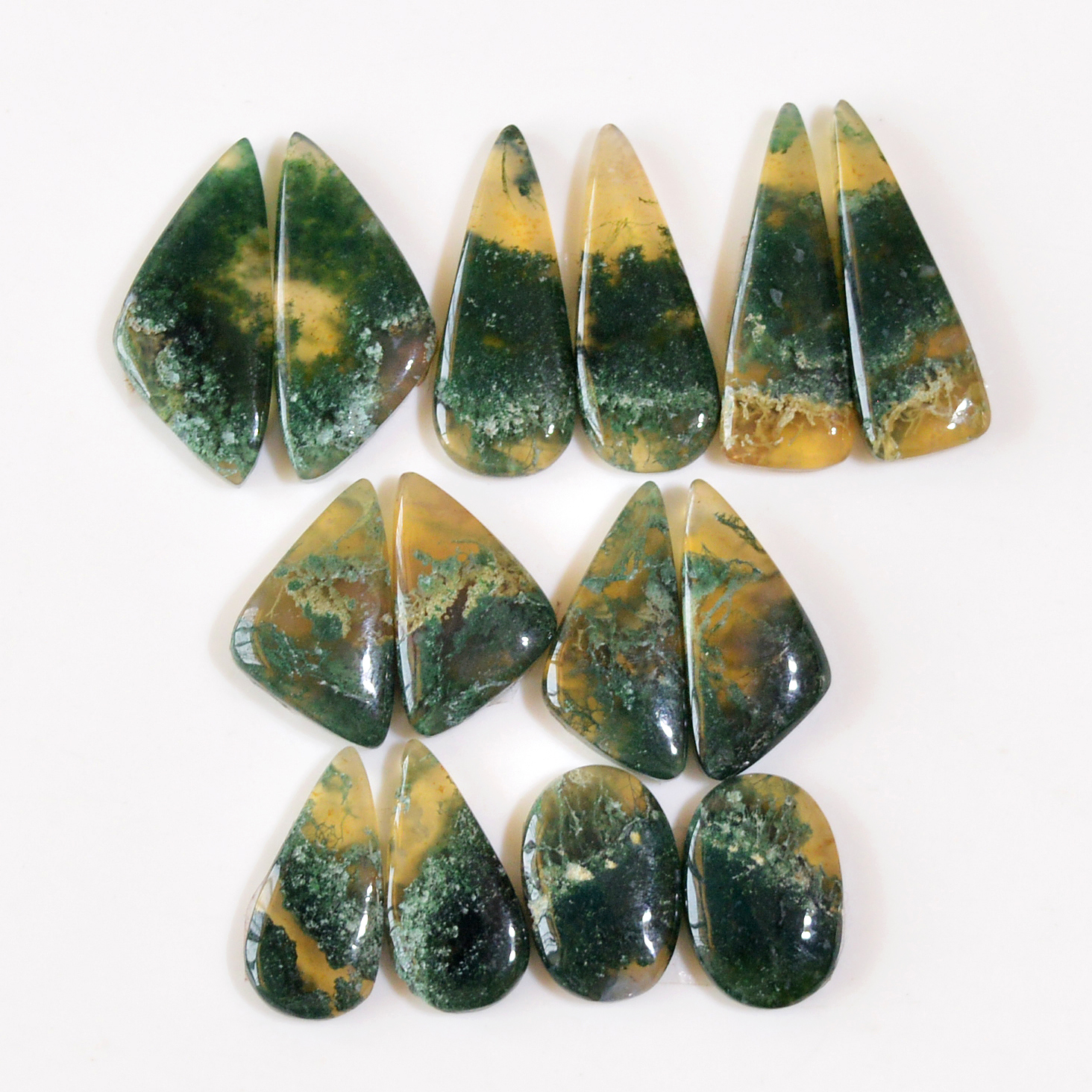 7 Pairs 121 Cts Natural Moss Agate Cabochon Earrings Pairs For Silver Gemstone Jewelry 27x8 16x10mm 18846