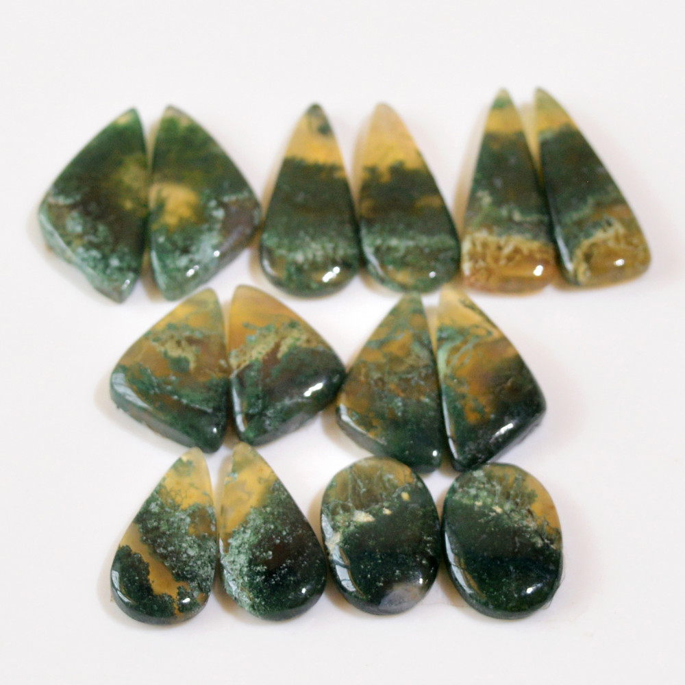 Image of 7 Pairs 121 Cts Natural Moss Agate Cabochon Earrings Pairs For Silver Gemstone Jewelry  27x8 16x10mm #18846