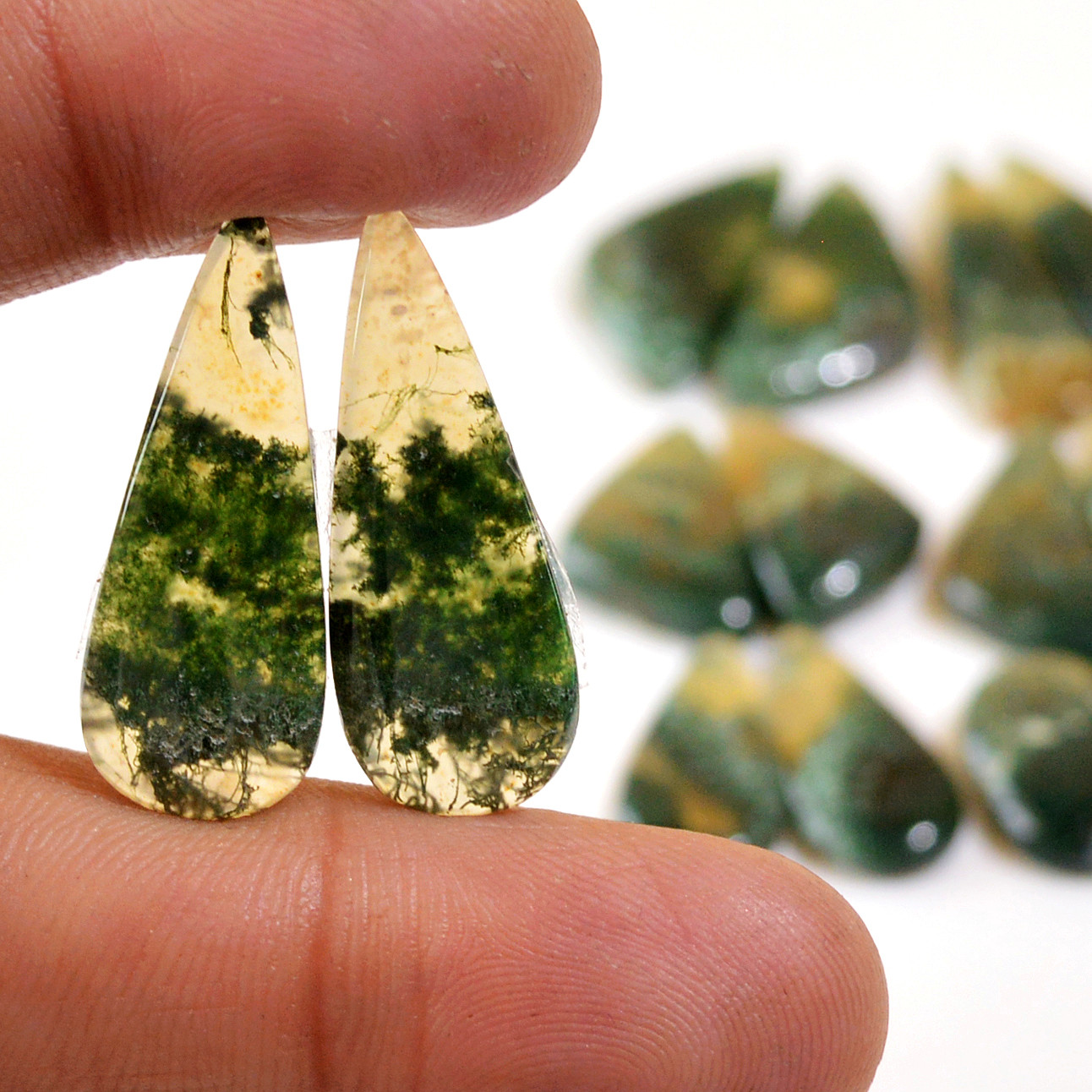 7 Pairs 121 Cts Natural Moss Agate Cabochon Earrings Pairs For Silver Gemstone Jewelry  27x8 16x10mm 18846